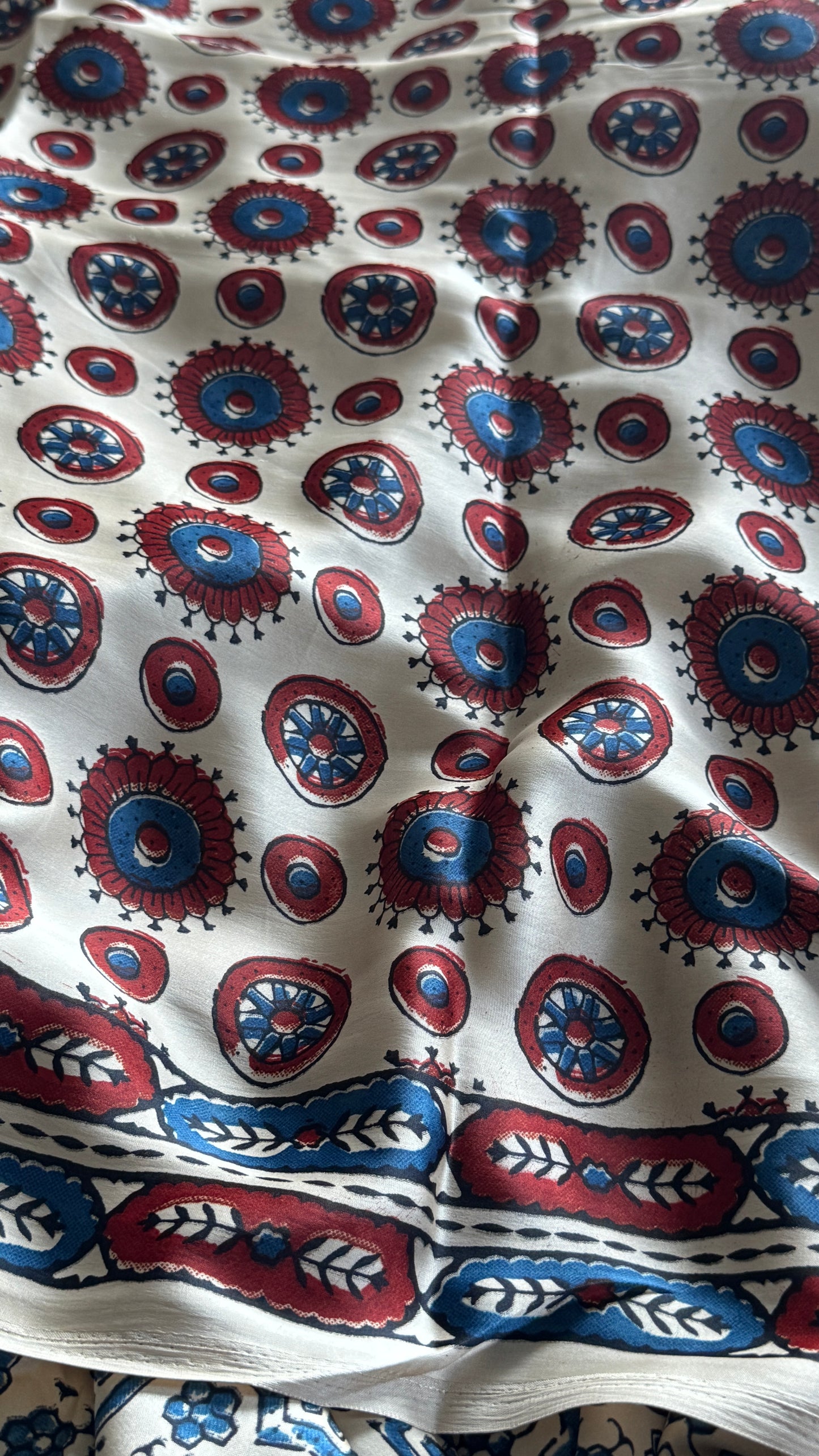 MODAL SILK SAREE WITH DIGITAL AJRAKH PRINTS - Half White