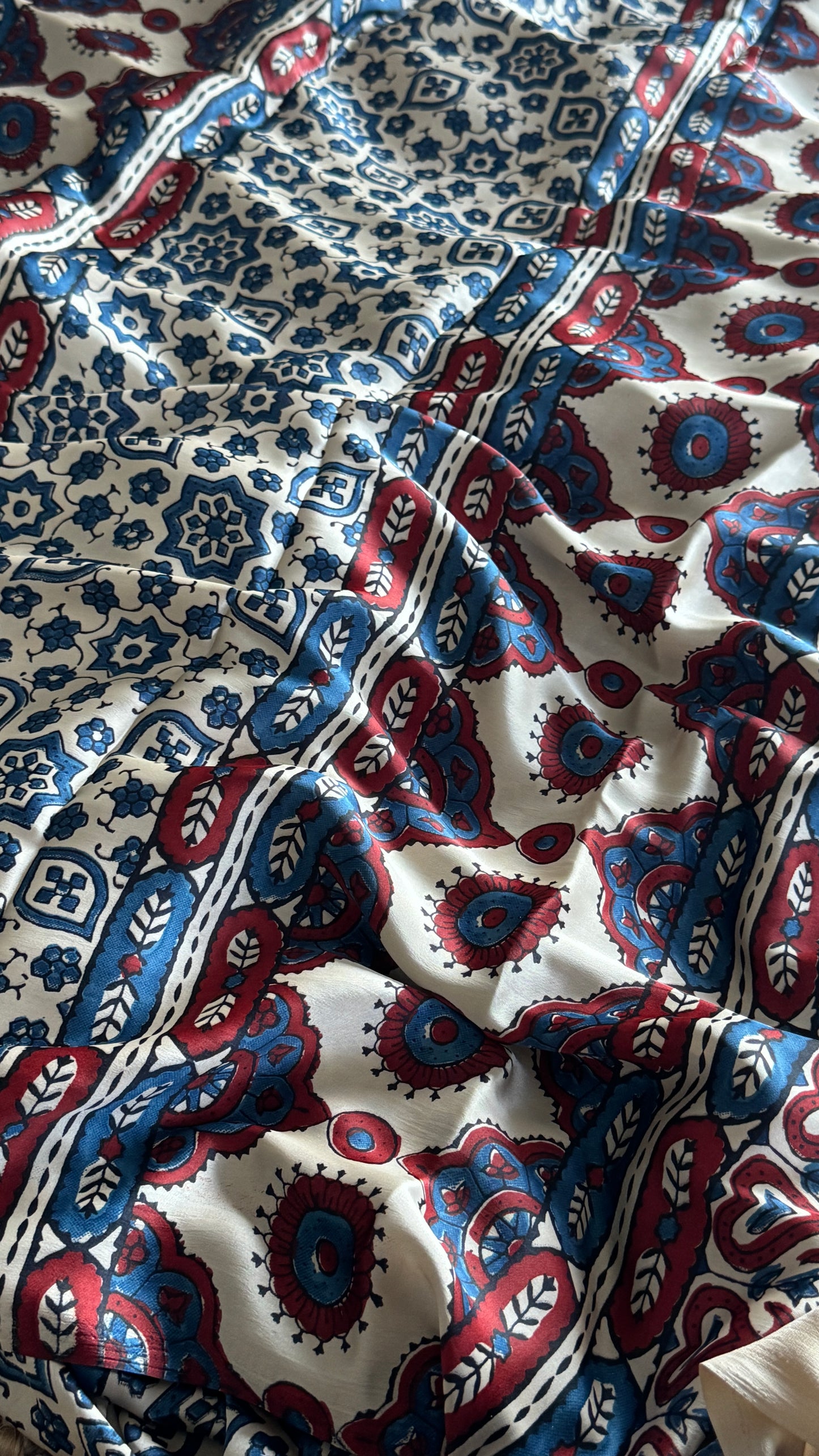 MODAL SILK SAREE WITH DIGITAL AJRAKH PRINTS - Half White
