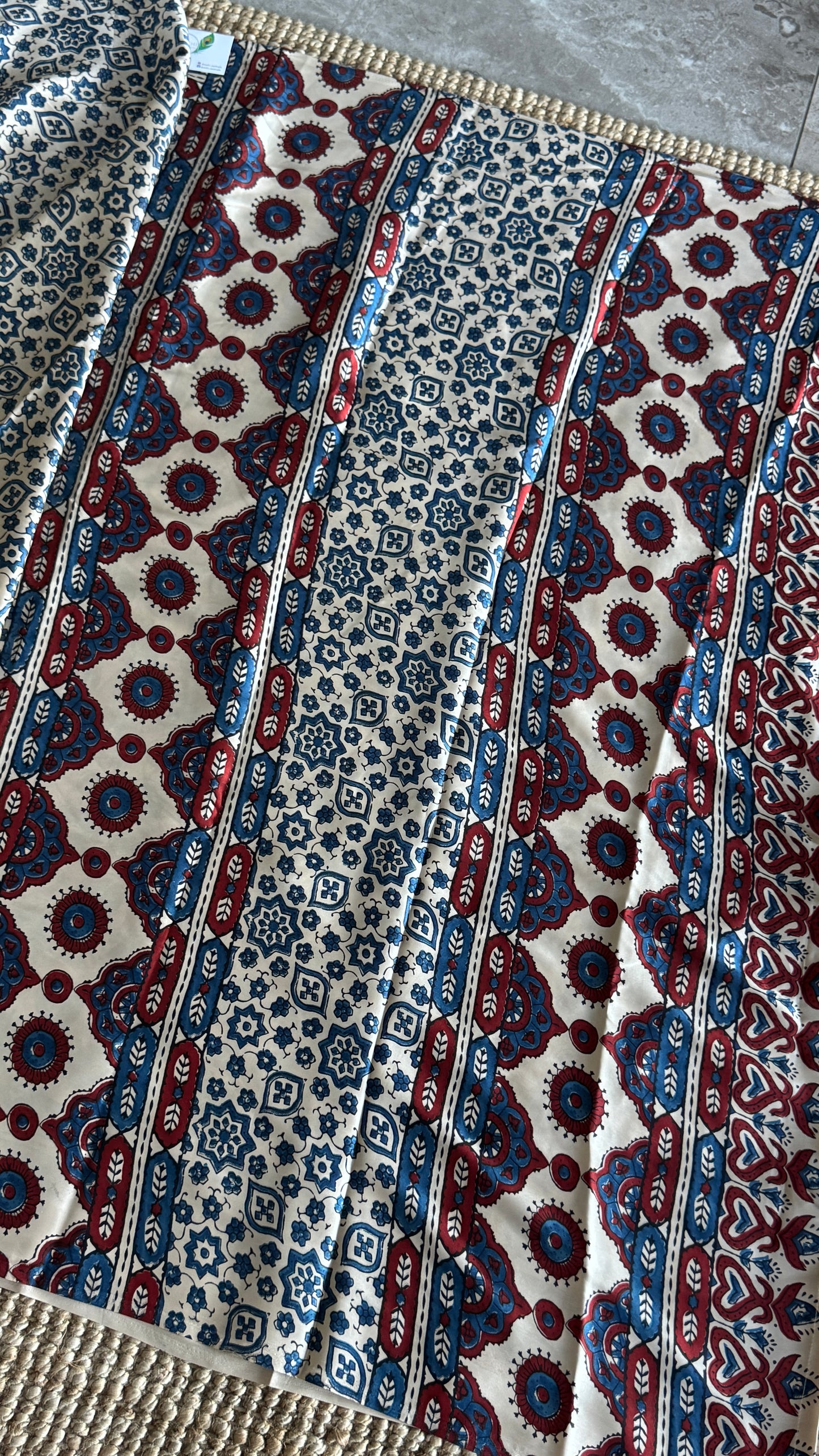 MODAL SILK SAREE WITH DIGITAL AJRAKH PRINTS - Half White