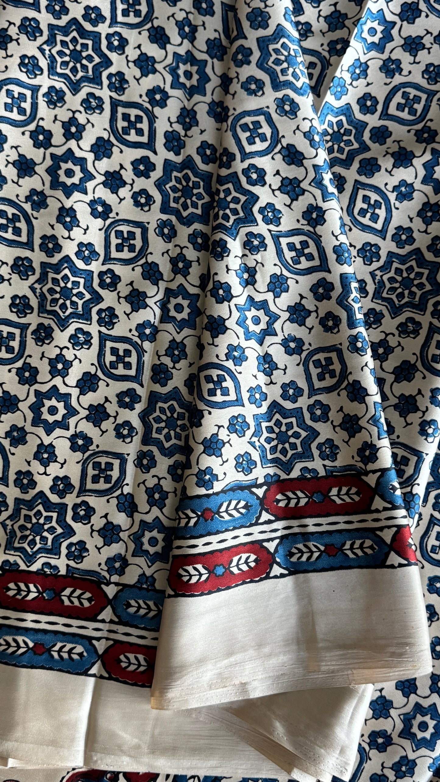 MODAL SILK SAREE WITH DIGITAL AJRAKH PRINTS - Half White