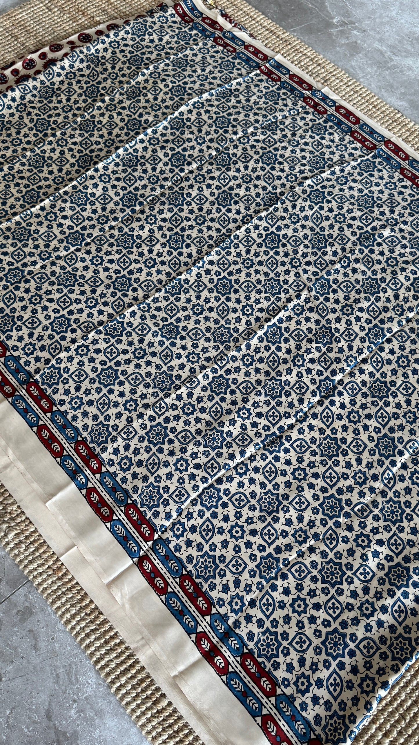 MODAL SILK SAREE WITH DIGITAL AJRAKH PRINTS - Half White