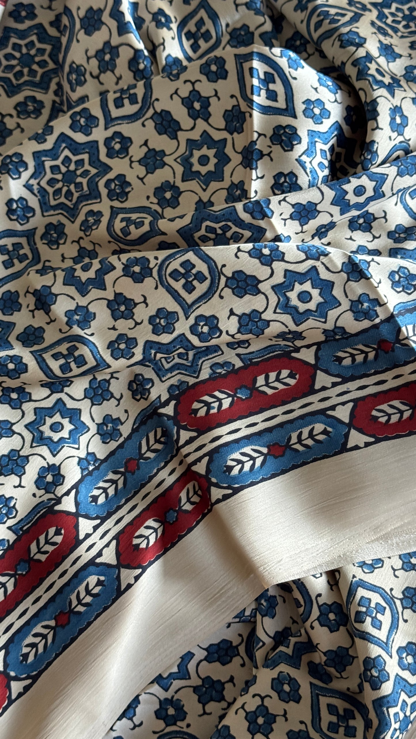 MODAL SILK SAREE WITH DIGITAL AJRAKH PRINTS - Half White