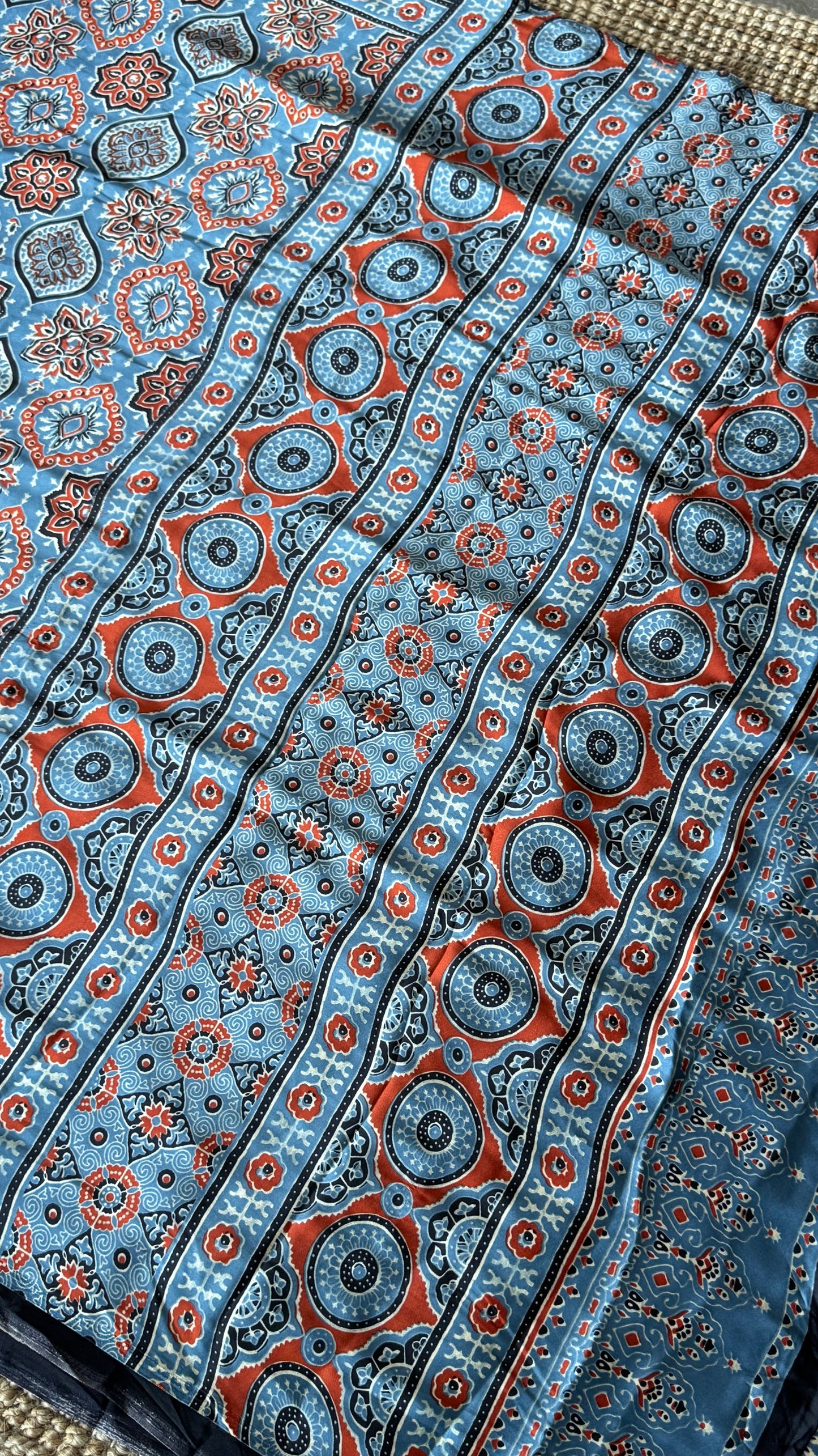 MODAL SILK SAREE WITH DIGITAL AJRAKH PRINTS - Denim Blue
