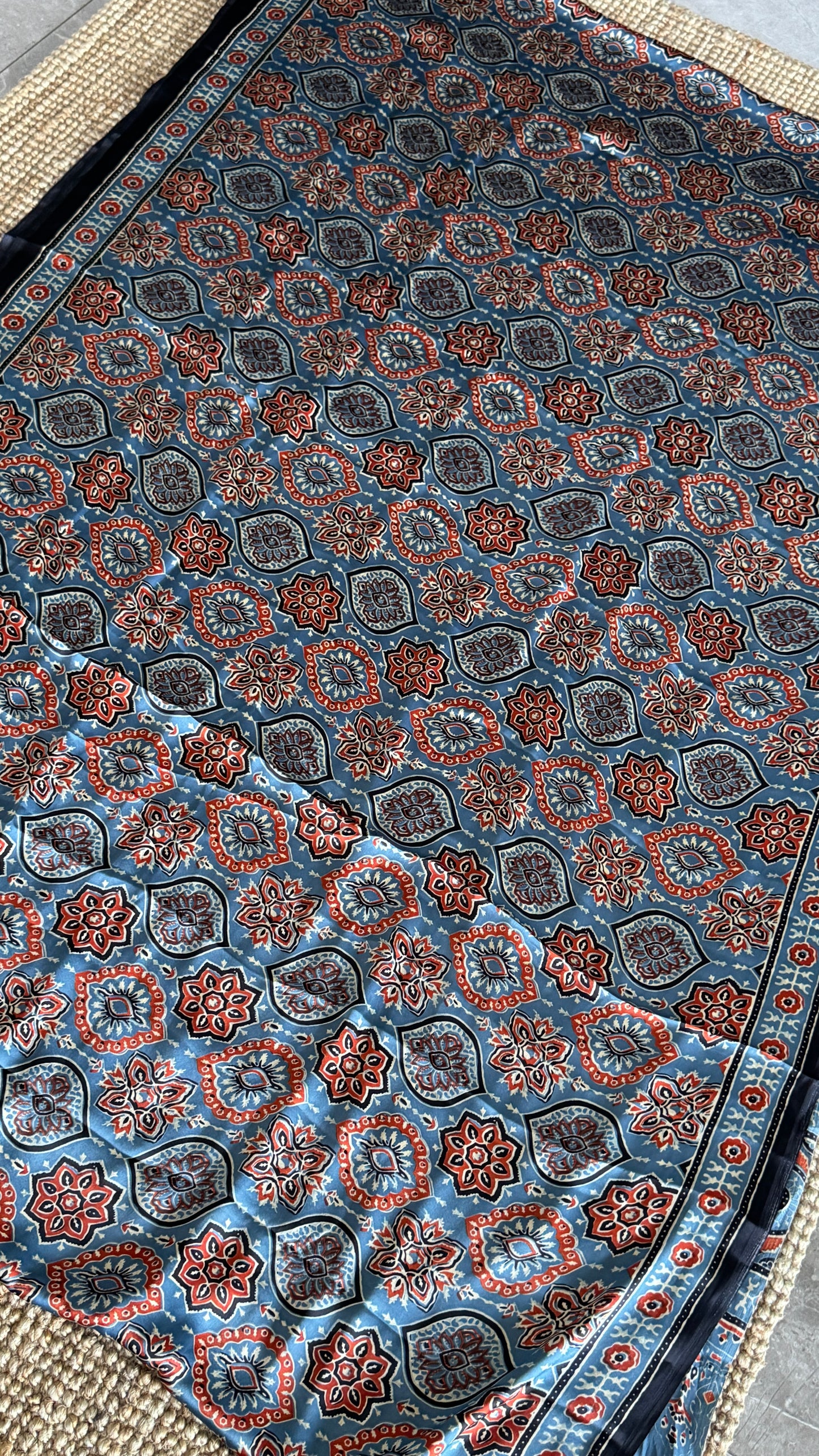 MODAL SILK SAREE WITH DIGITAL AJRAKH PRINTS - Denim Blue