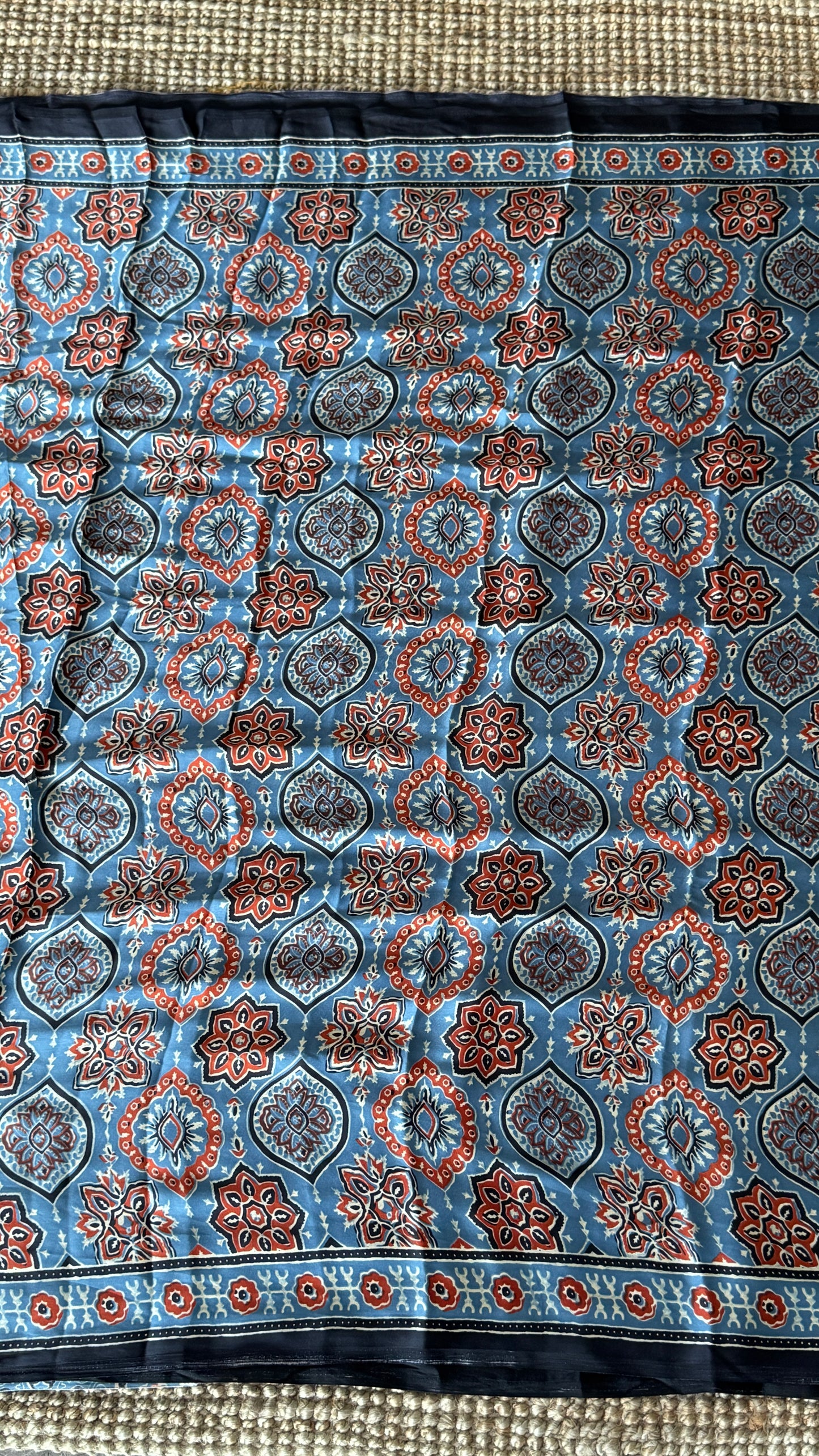 MODAL SILK SAREE WITH DIGITAL AJRAKH PRINTS - Denim Blue