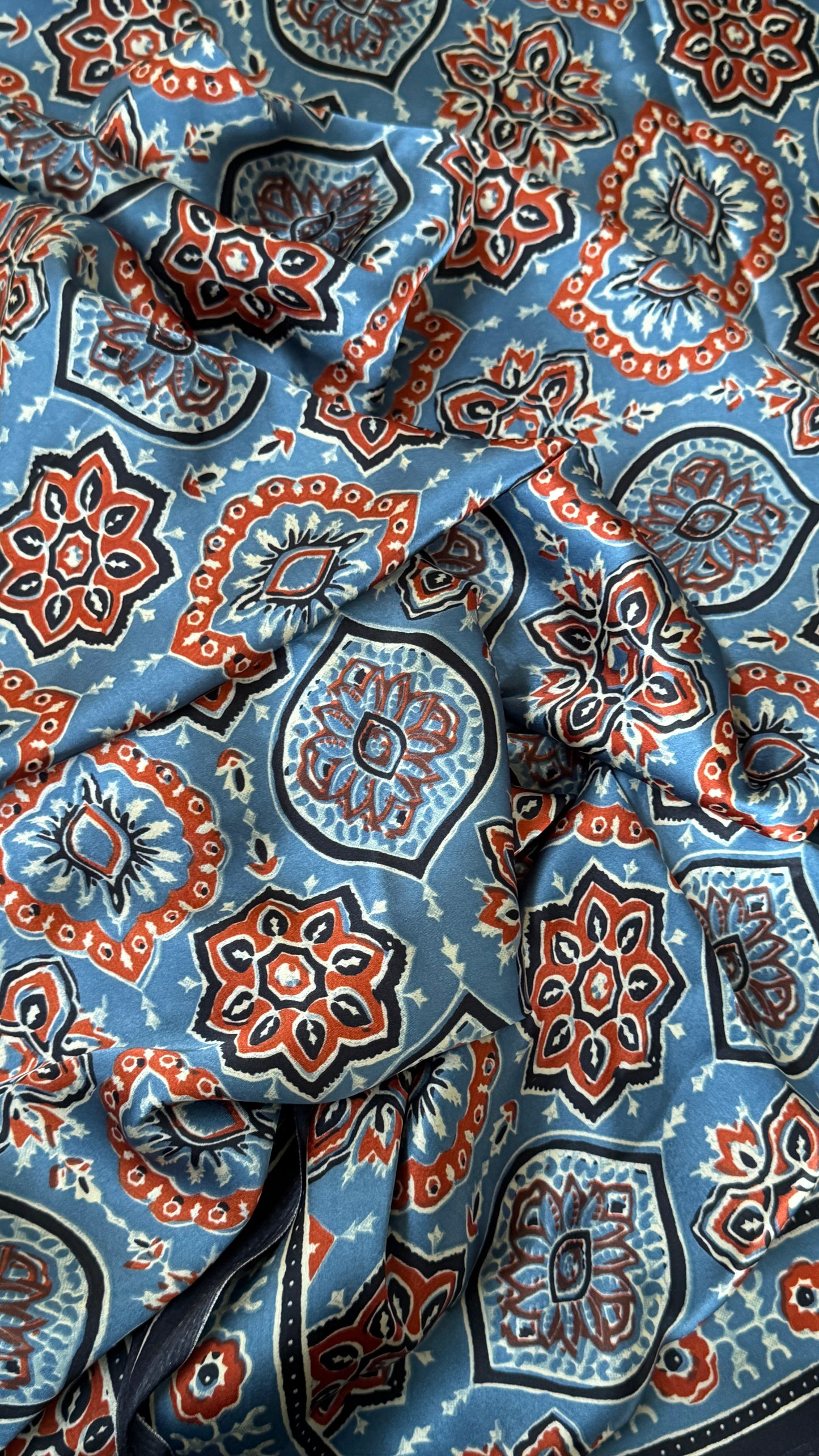 MODAL SILK SAREE WITH DIGITAL AJRAKH PRINTS - Denim Blue