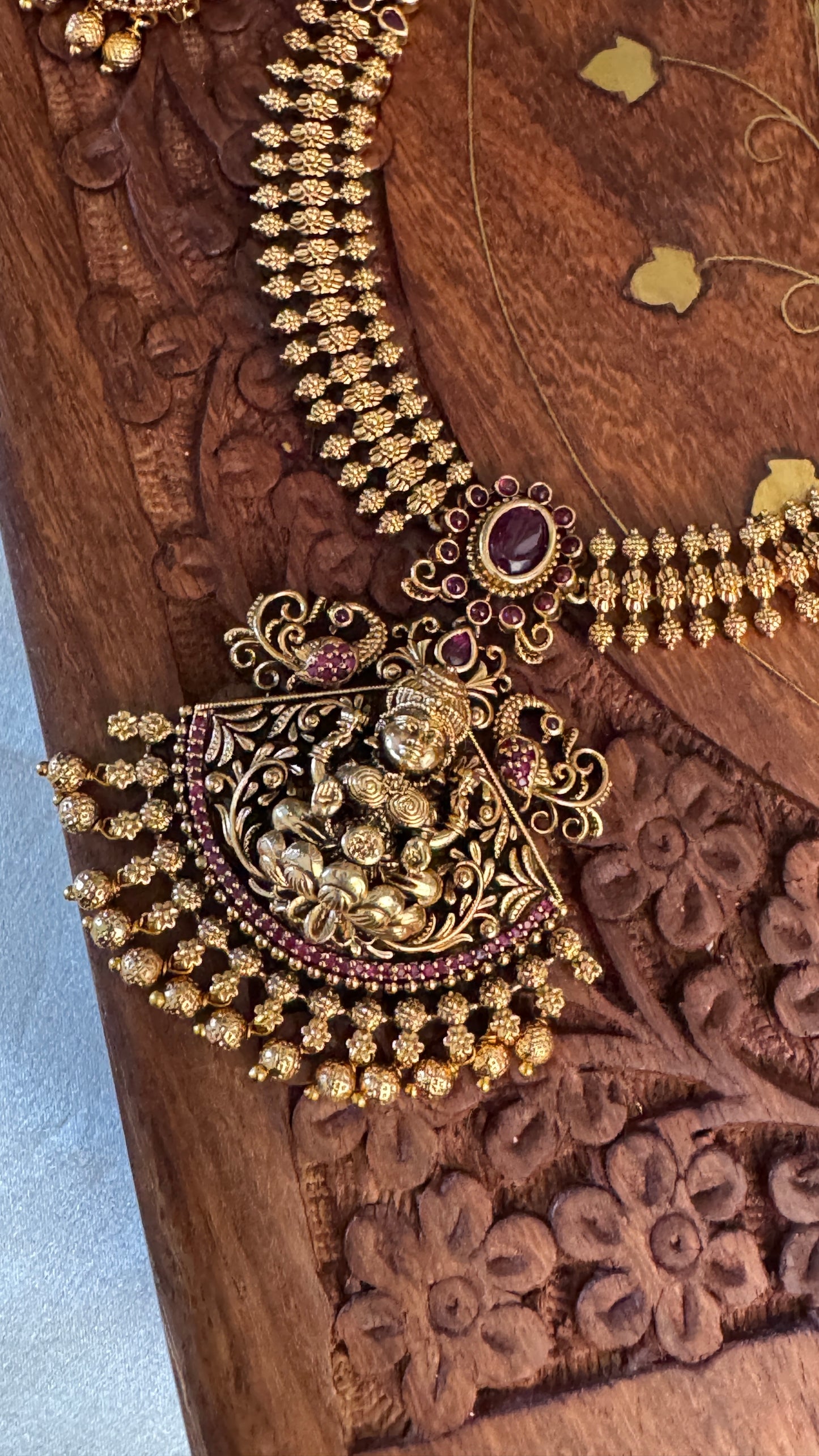 Unique Short Lakshmi Temple Necklace Jewellery Set with Jhumka