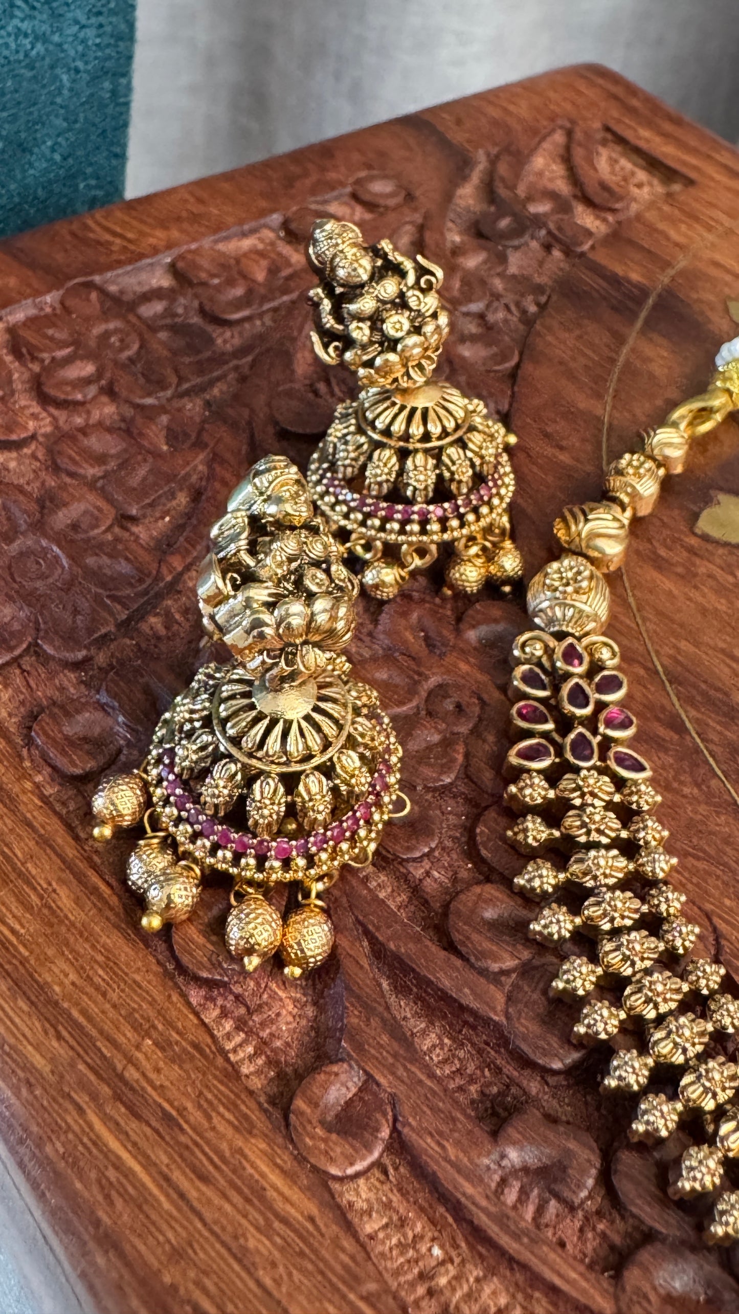 Unique Short Lakshmi Temple Necklace Jewellery Set with Jhumka