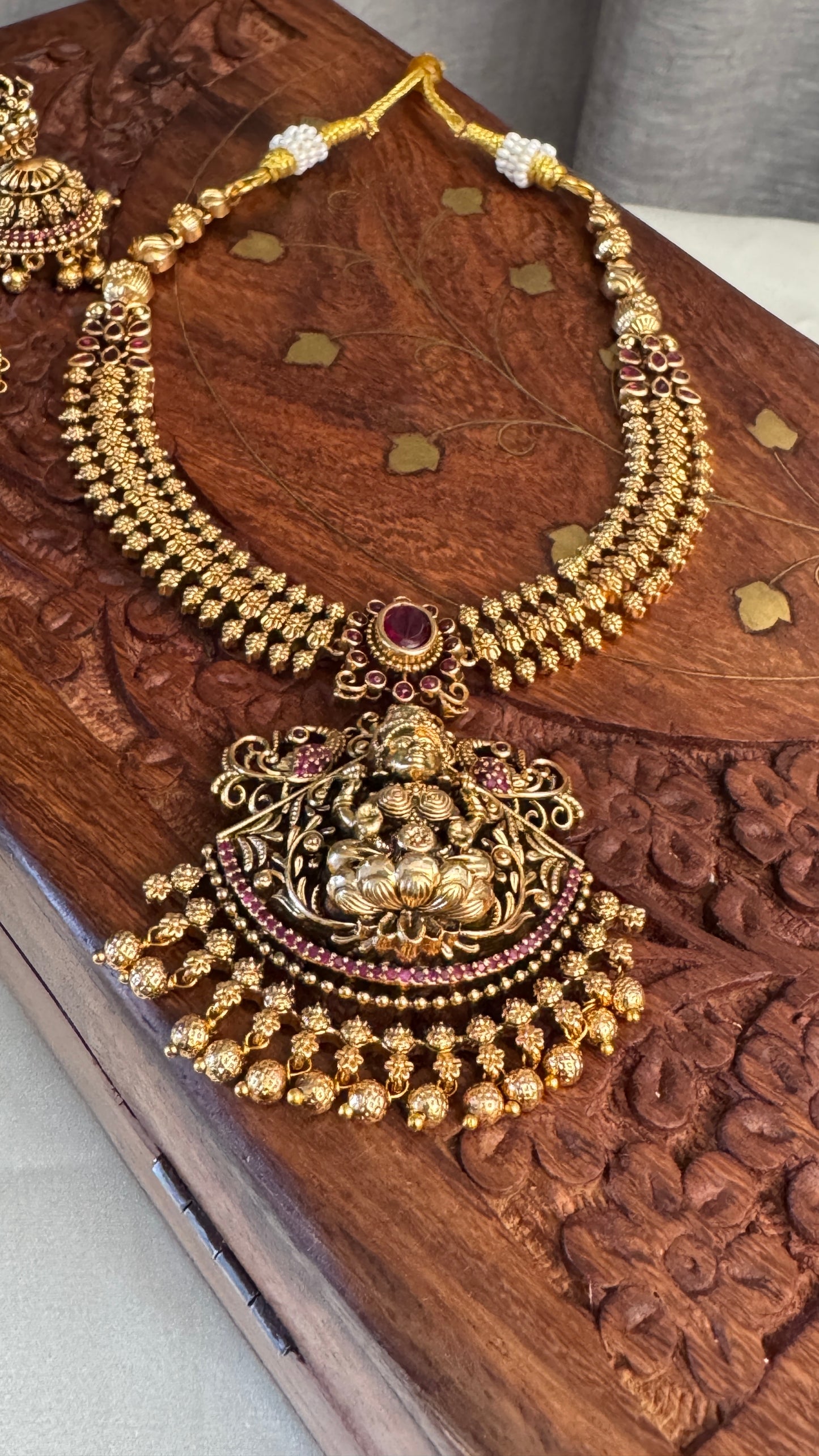 Unique Short Lakshmi Temple Necklace Jewellery Set with Jhumka