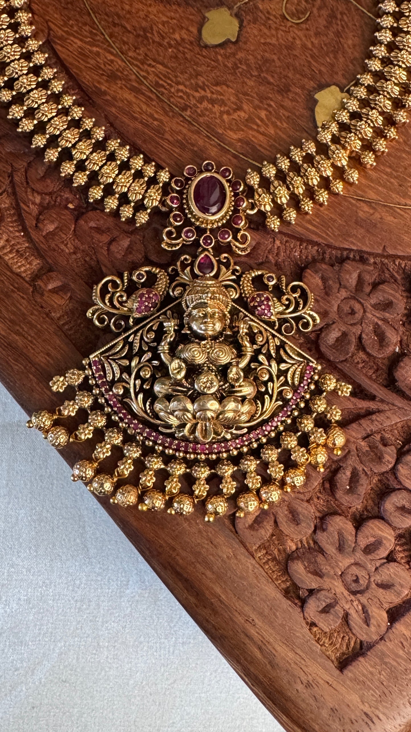 Unique Short Lakshmi Temple Necklace Jewellery Set with Jhumka