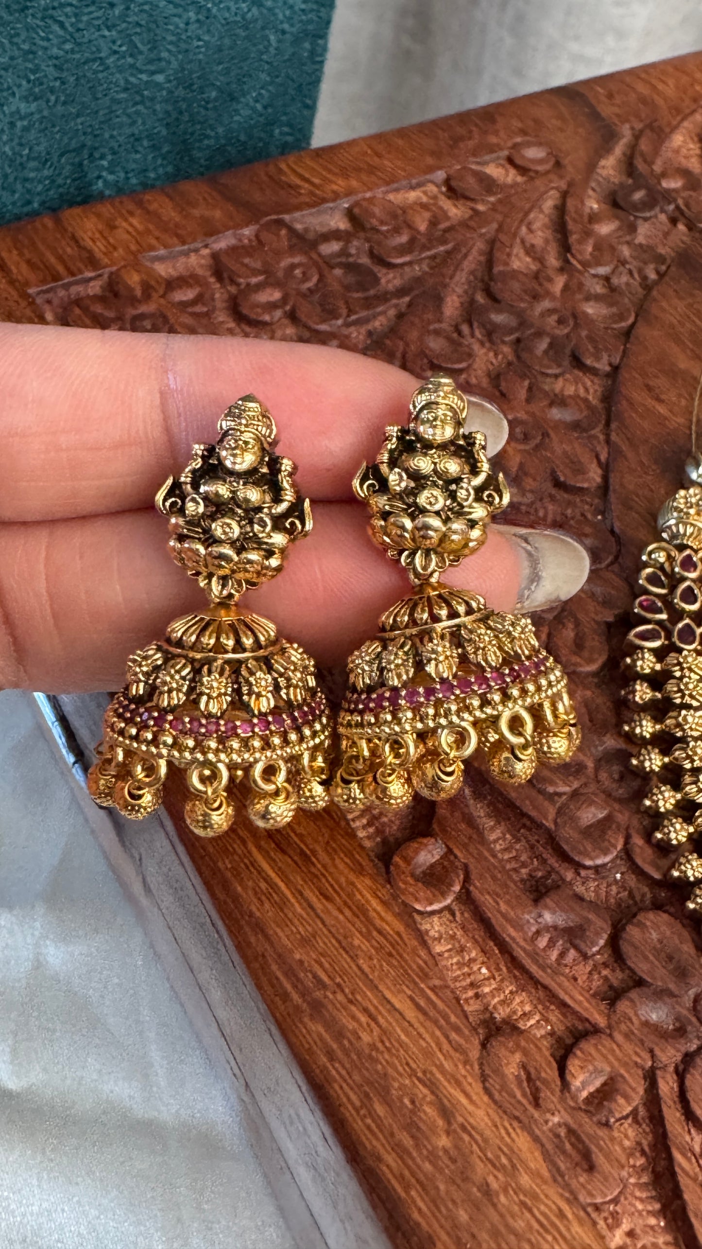 Unique Short Lakshmi Temple Necklace Jewellery Set with Jhumka