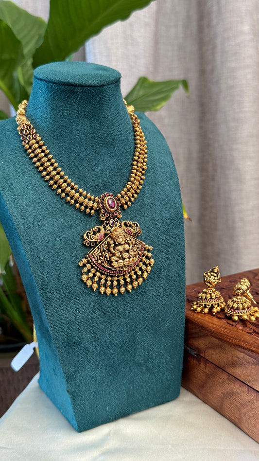 Unique Short Lakshmi Temple Necklace Jewellery Set with Jhumka