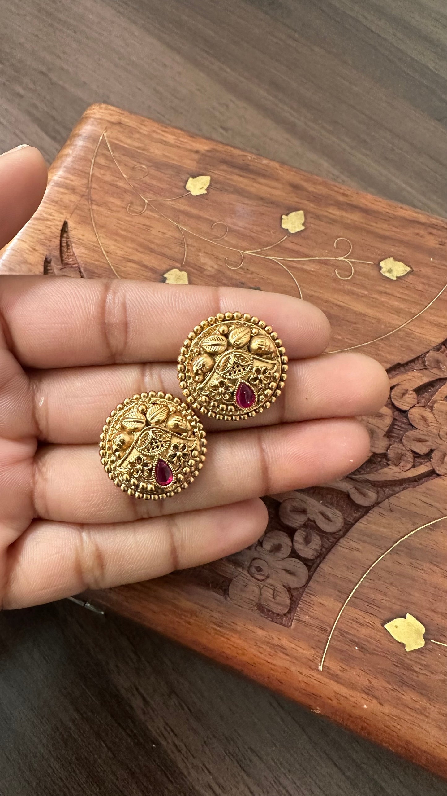 Gold Plated Stud with Ruby Stone
