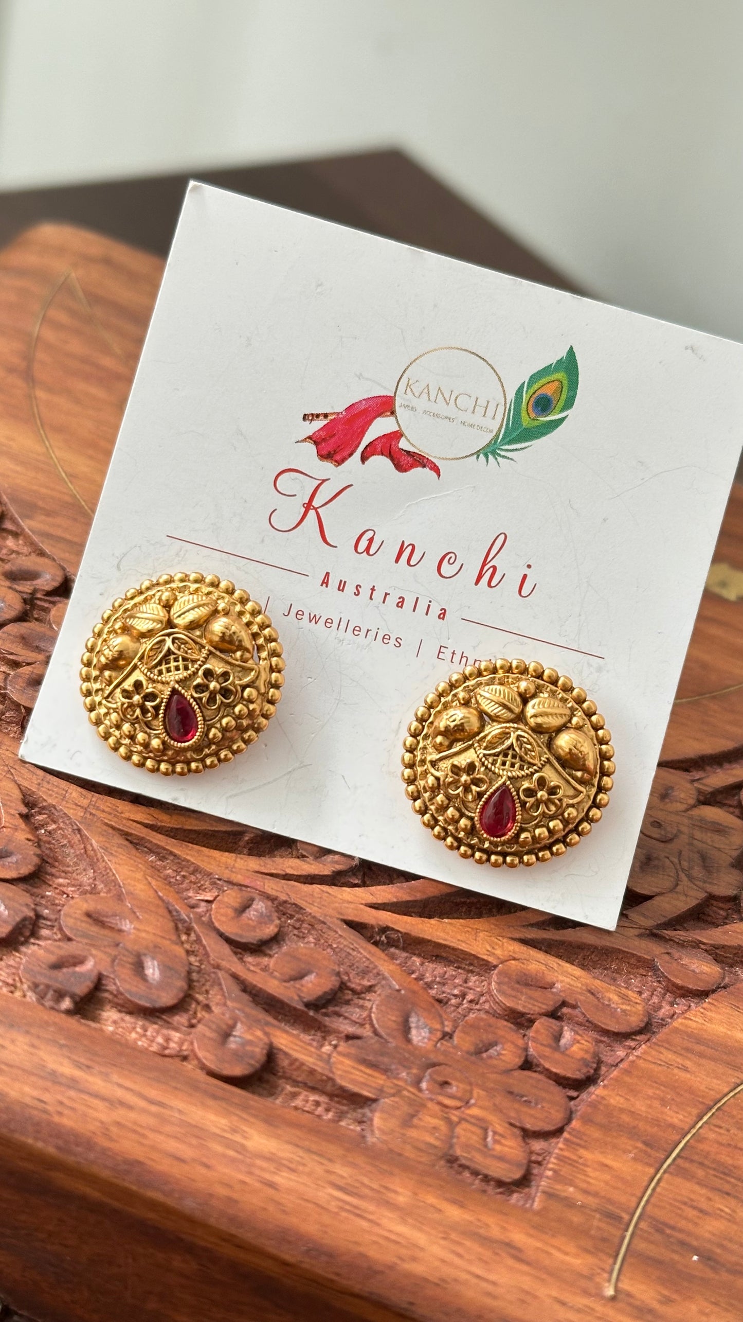 Gold Plated Stud with Ruby Stone