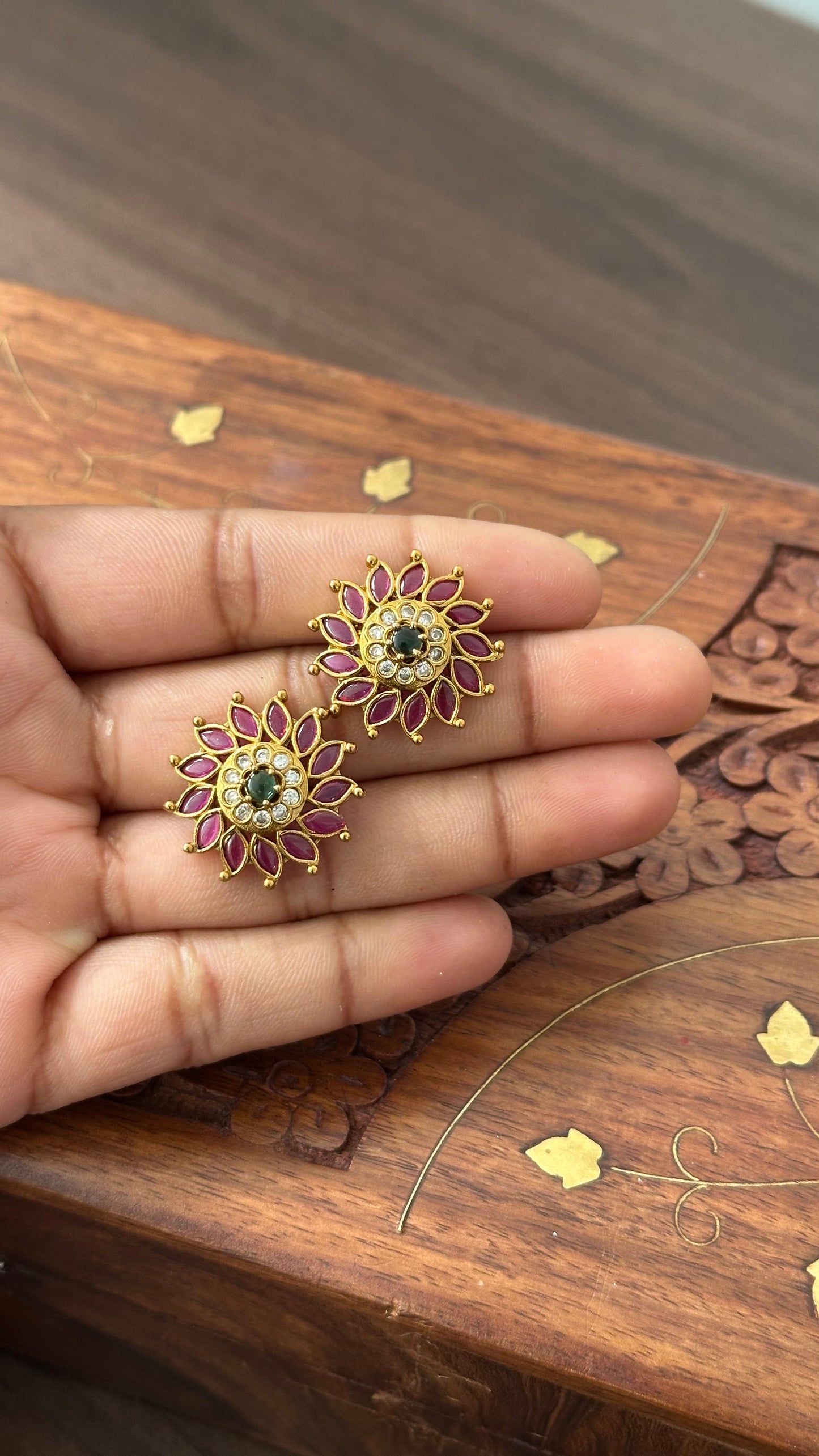 Ruby Gold Plated Stud
