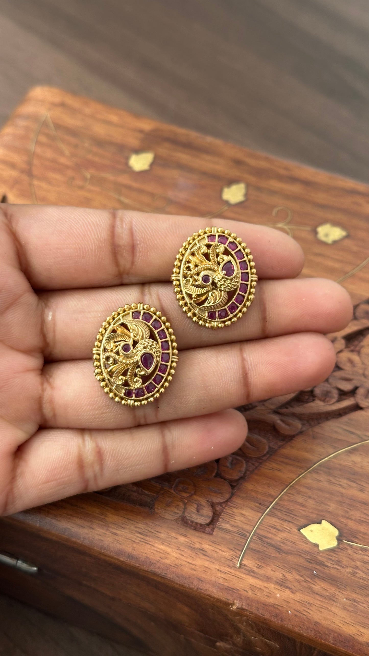 Gold Plated Ruby Stud