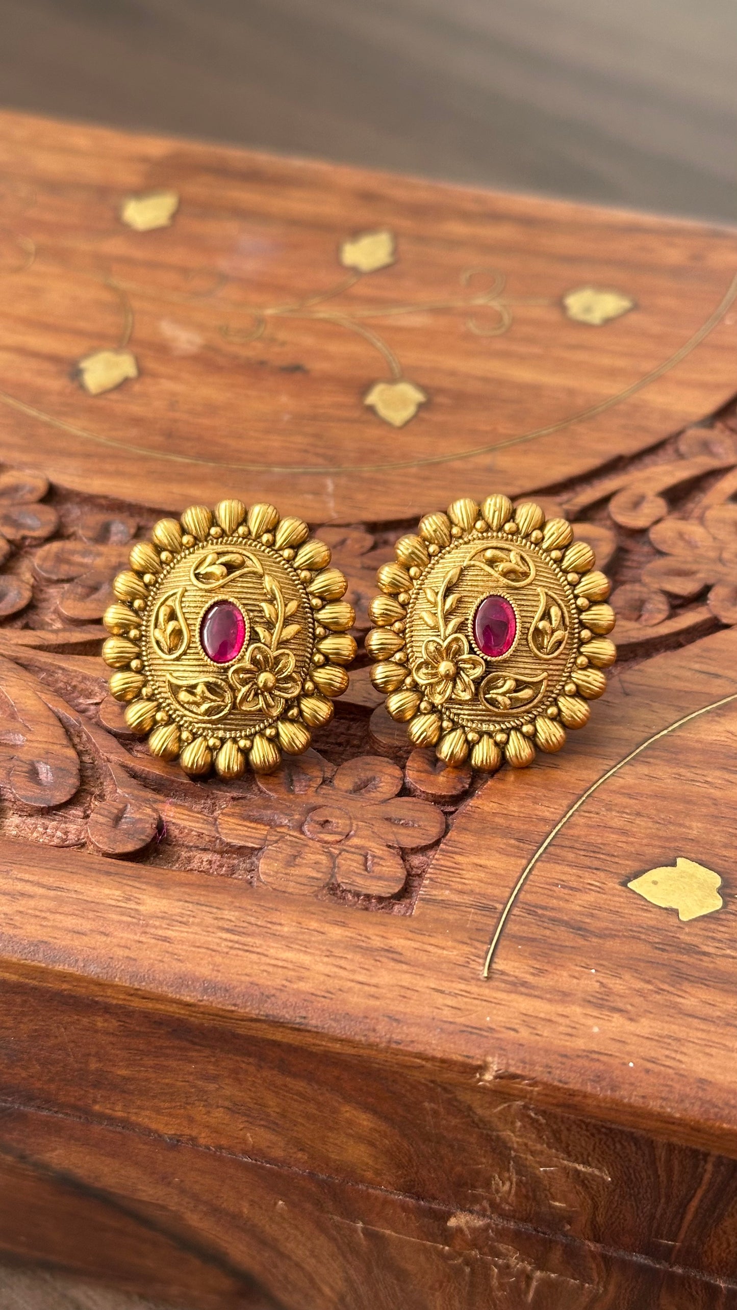 Gold Plated Ruby Stud