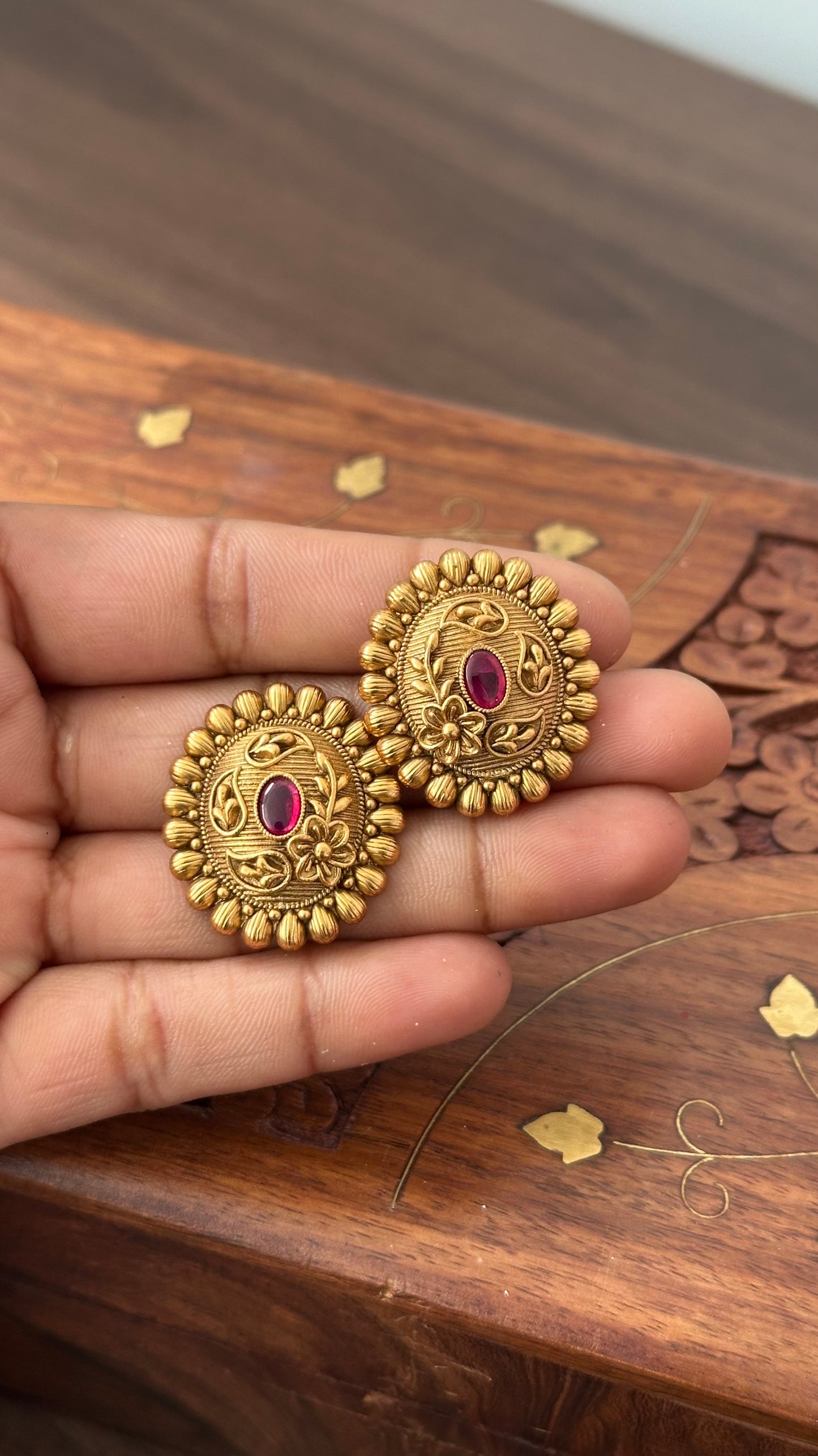 Gold Plated Ruby Stud