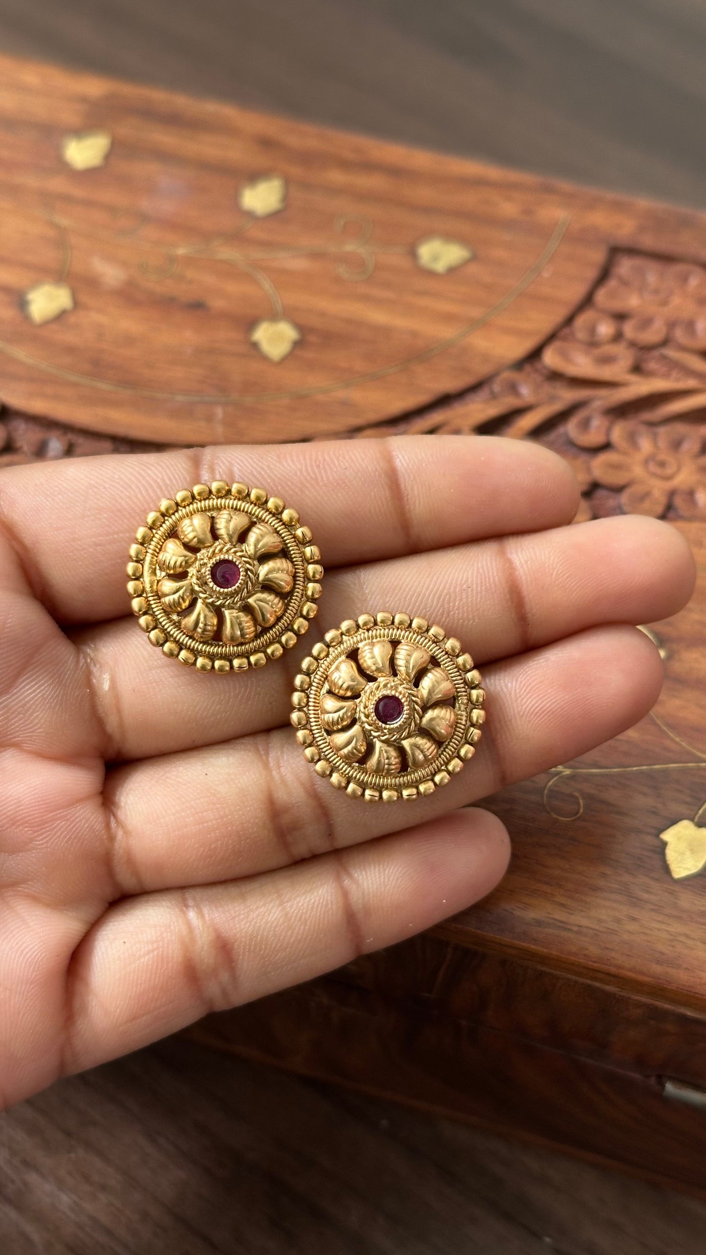 Gold Plated Ruby Stud