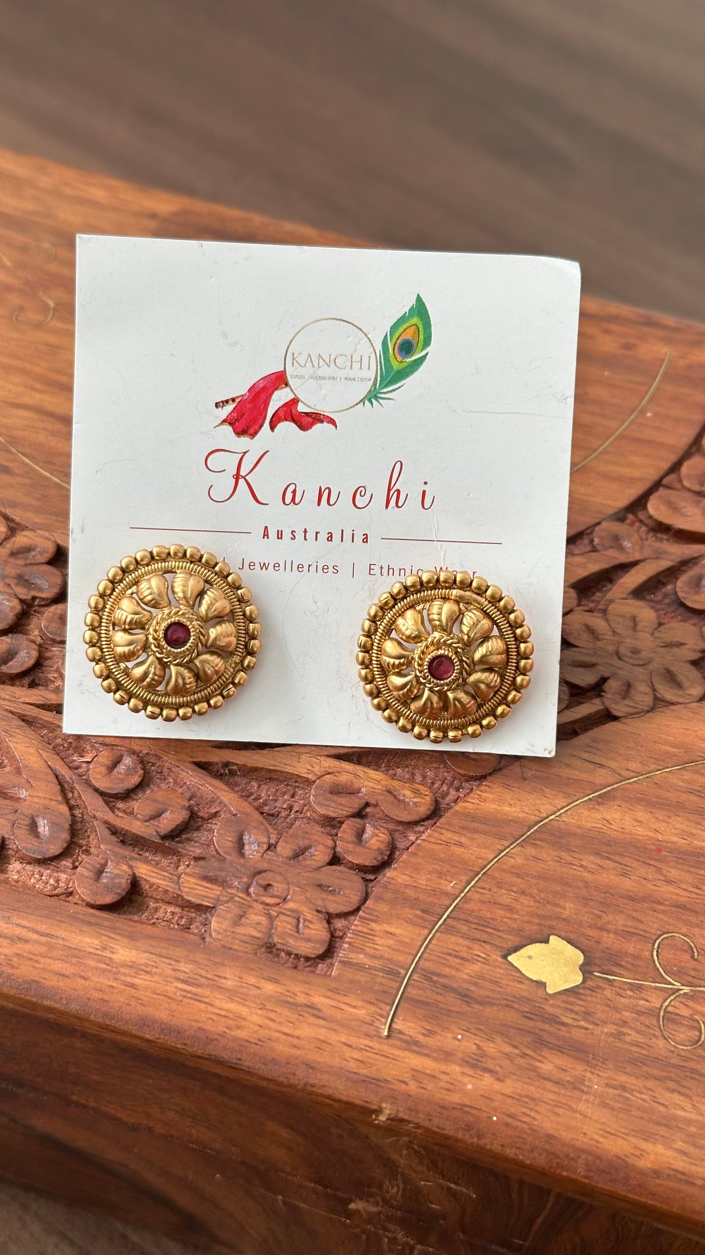 Gold Plated Ruby Stud