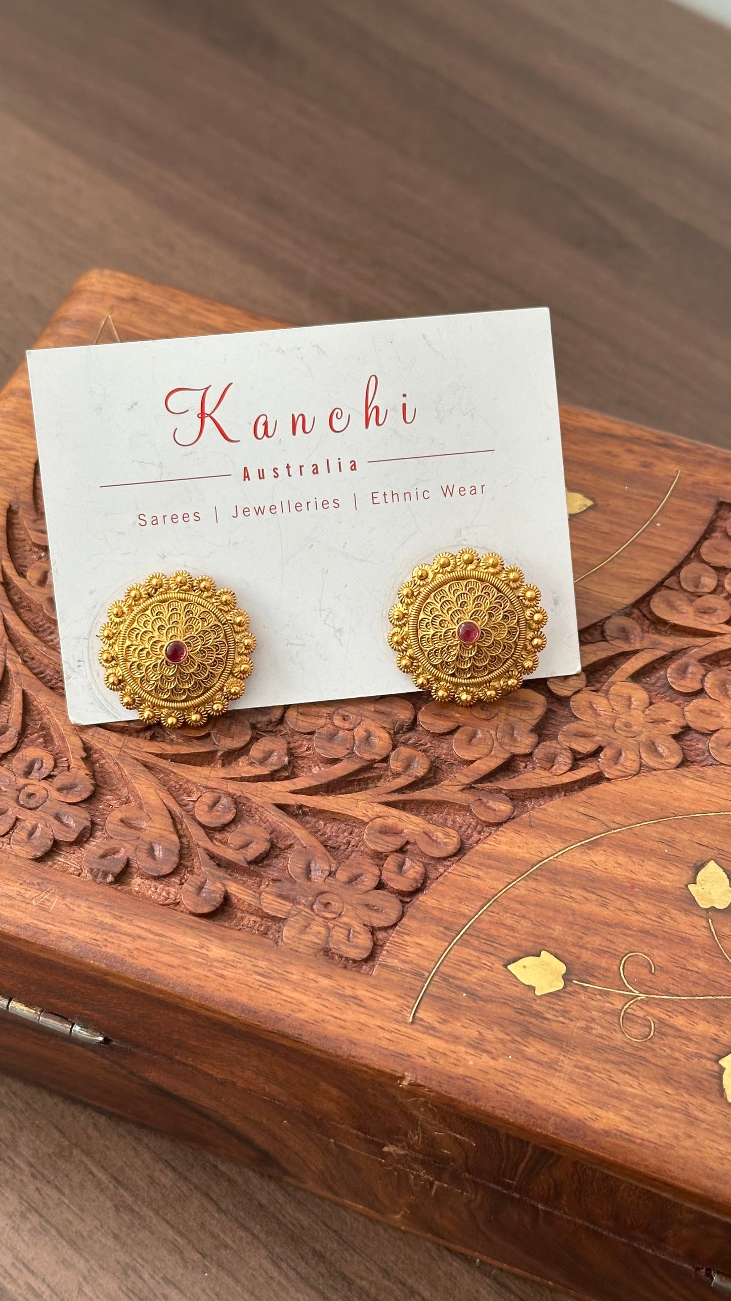 Gold Plated with Ruby Stone Stud