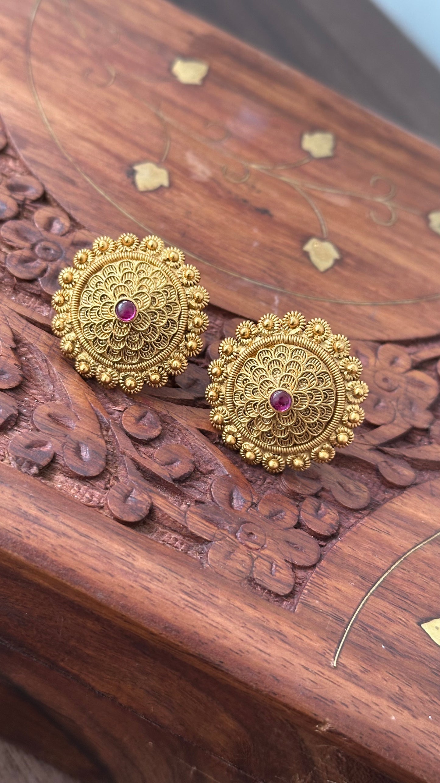 Gold Plated with Ruby Stone Stud