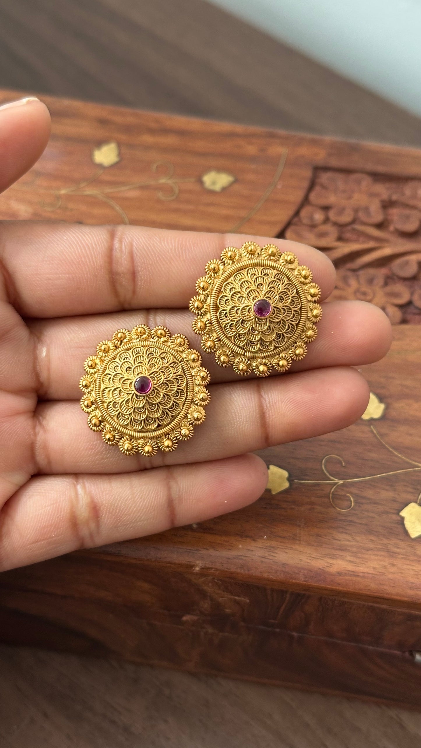 Gold Plated with Ruby Stone Stud