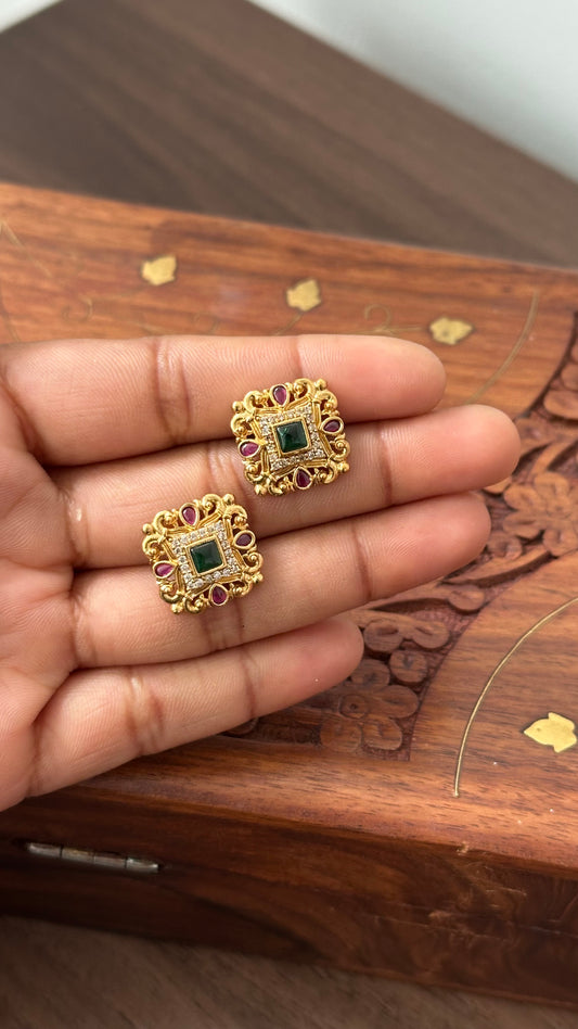 Gold Plated with Ruby & Emerald Stone Stud