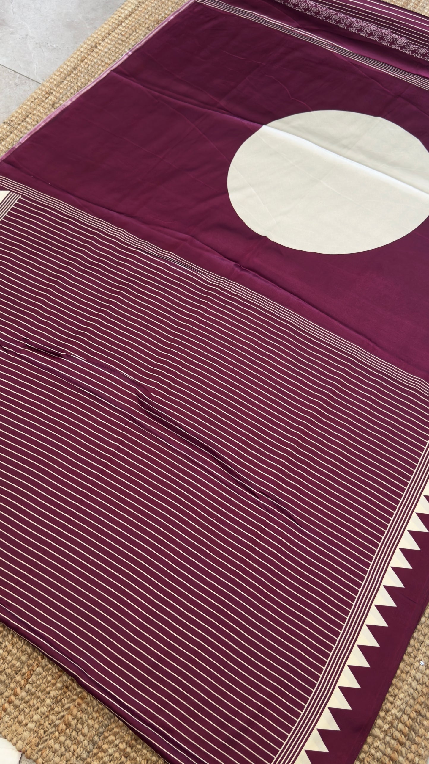 Wine Modal Satin Saree with Temple Printed Border & Circle Design Pallu