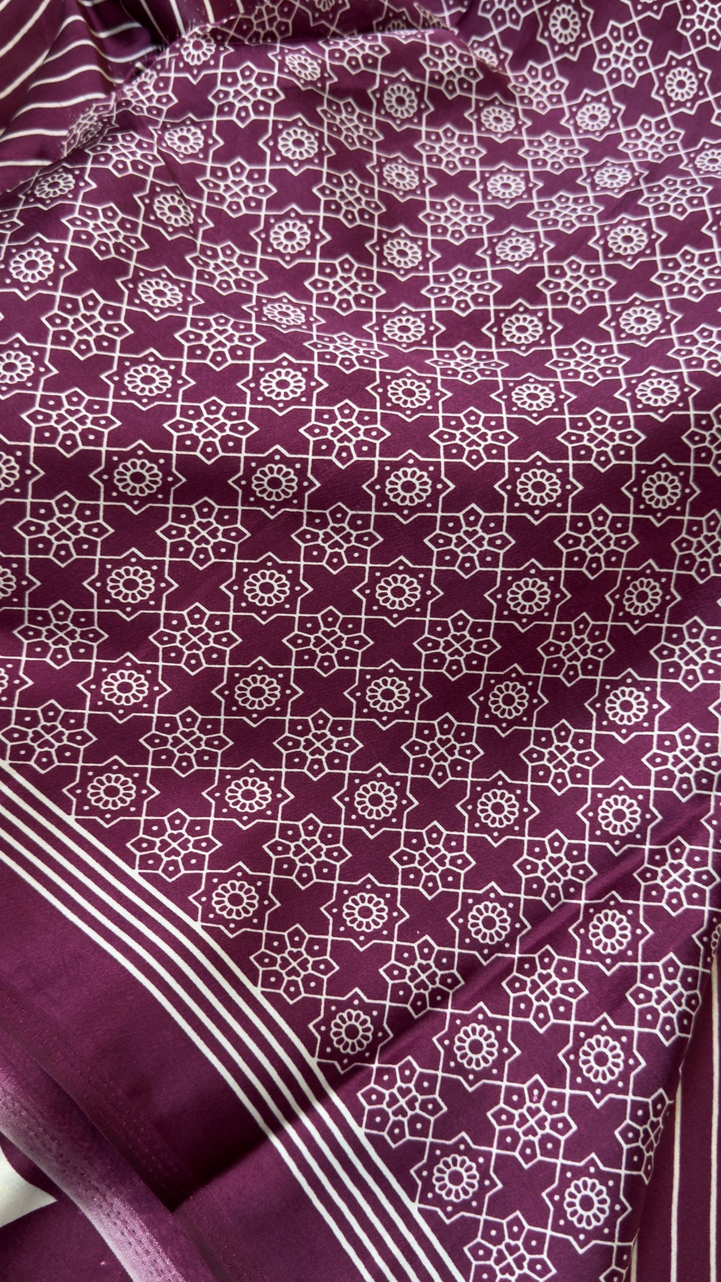 Wine Modal Satin Saree with Temple Printed Border & Circle Design Pallu