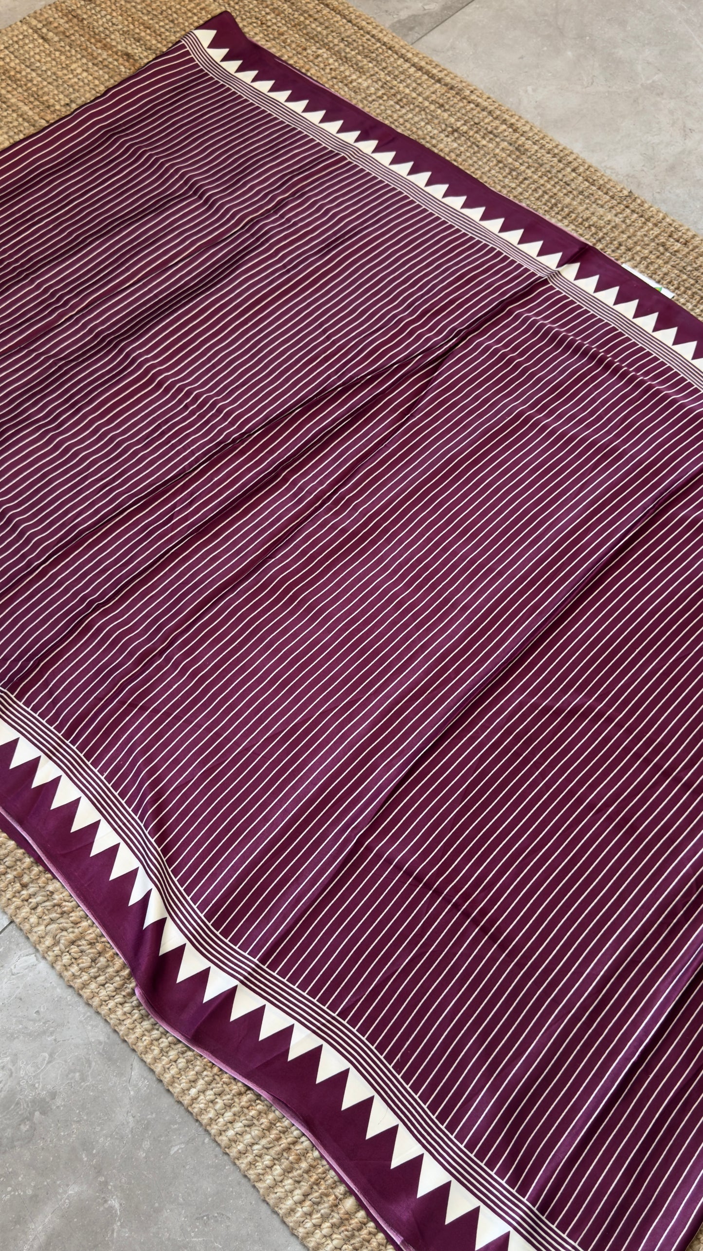 Wine Modal Satin Saree with Temple Printed Border & Circle Design Pallu