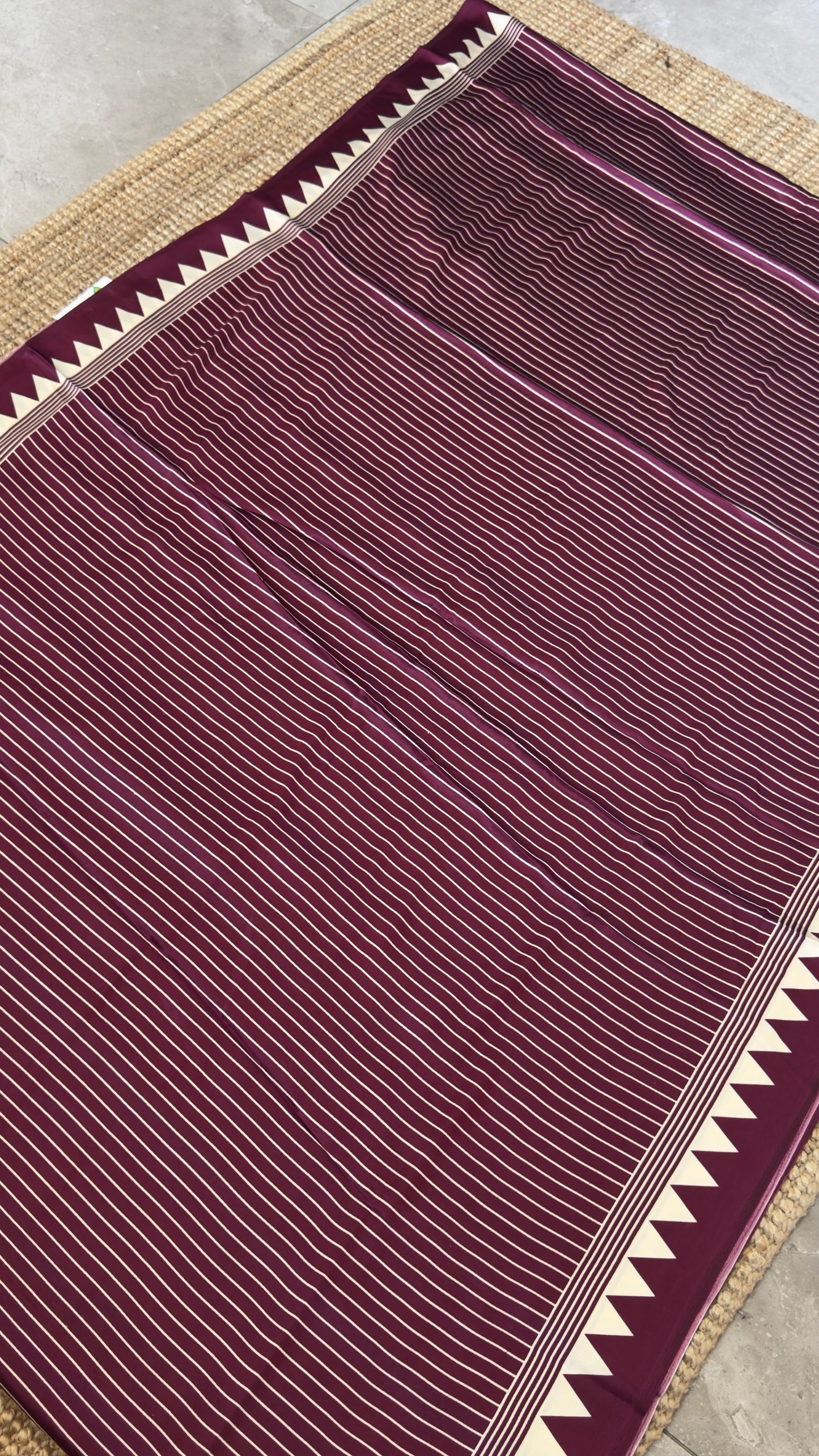 Wine Modal Satin Saree with Temple Printed Border & Circle Design Pallu