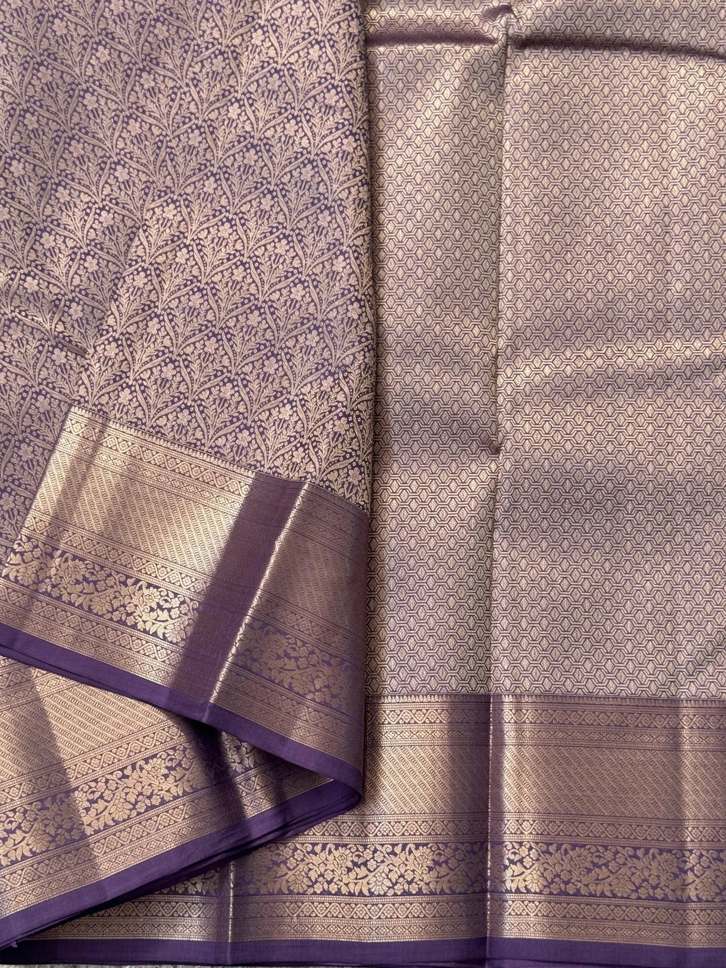 KANJIVARAM PURE SILK SAREE β Fully Brocade Saree in Sage Lavender