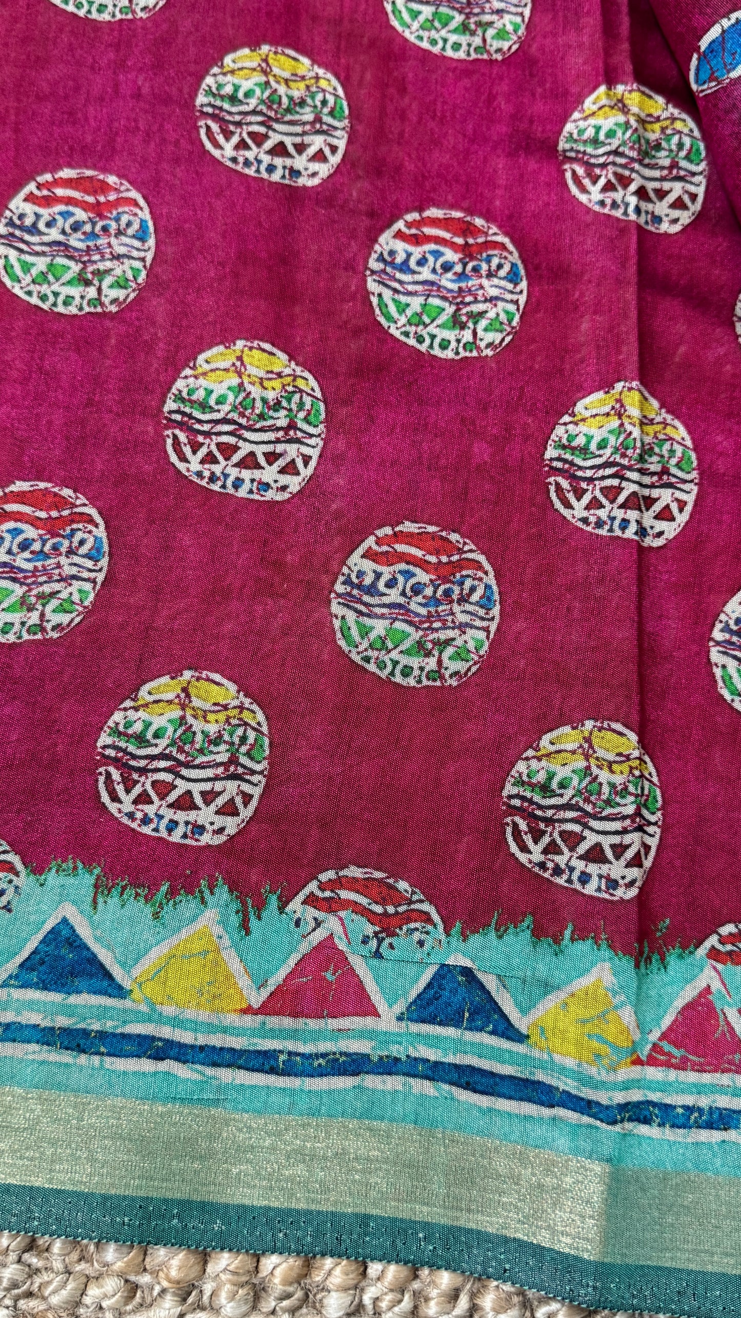 Pure Chanderi Cotton Silk Saree – Digital Batik Floral Print with Zari Border