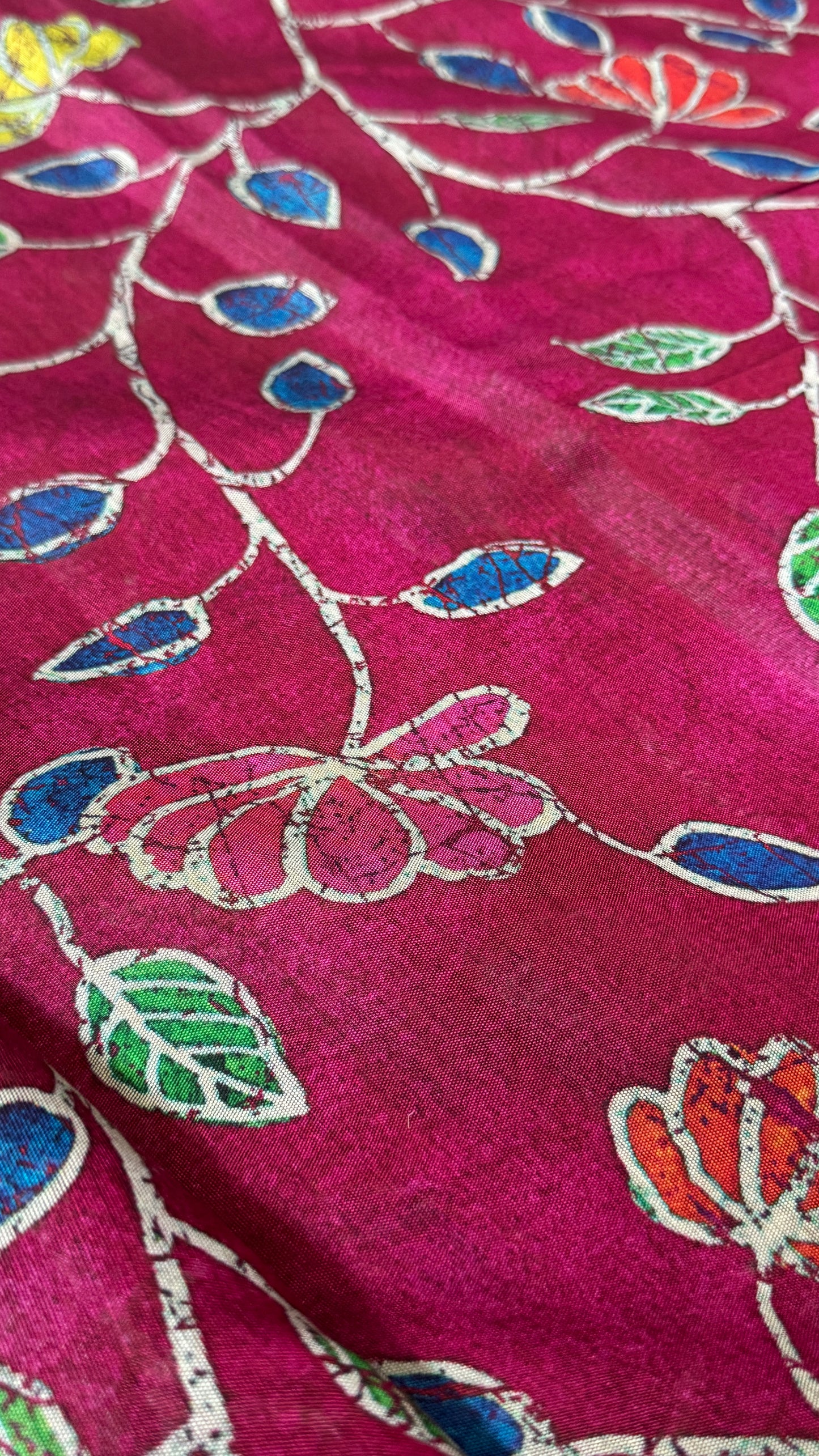 Pure Chanderi Cotton Silk Saree – Digital Batik Floral Print with Zari Border