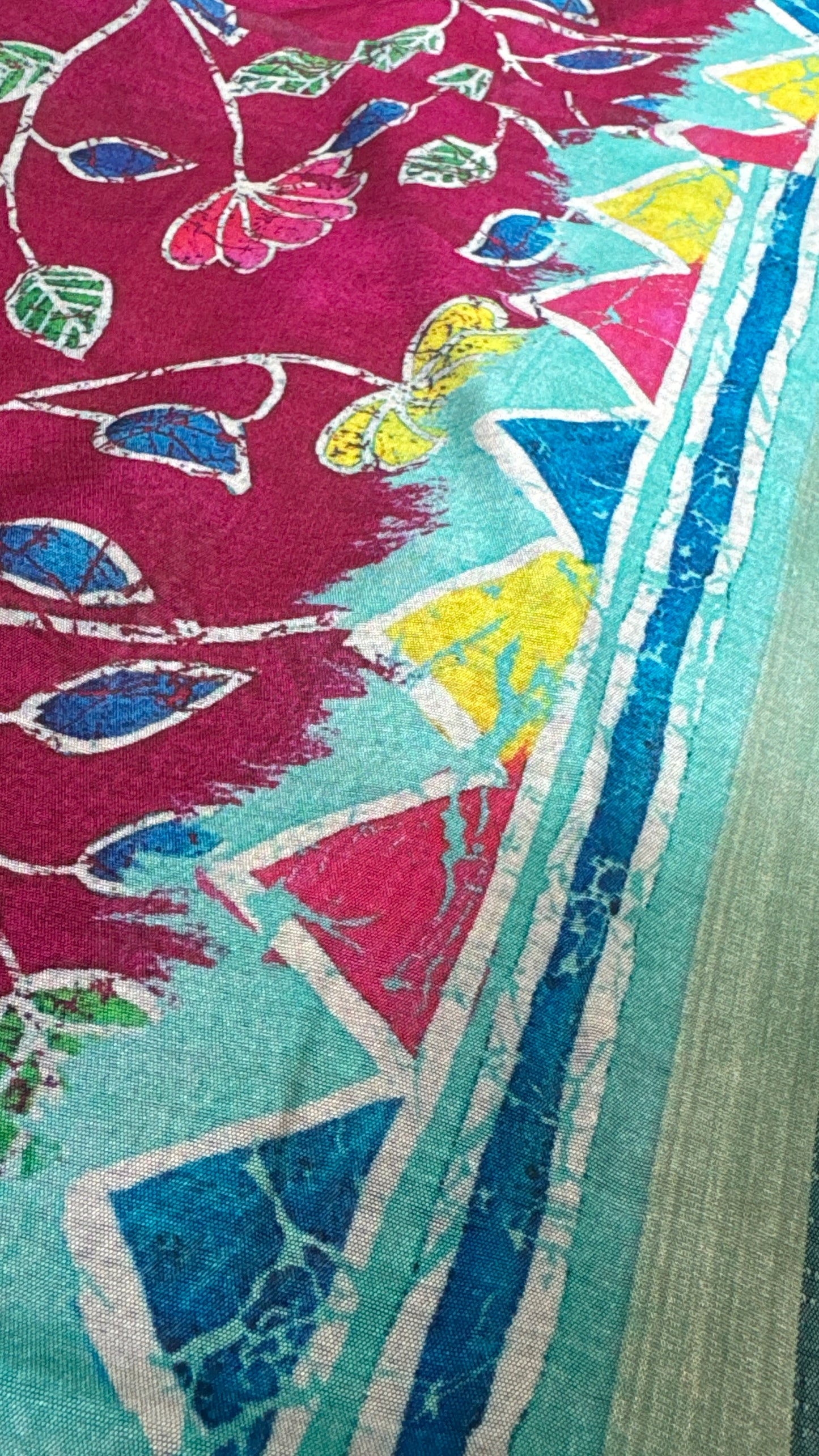 Pure Chanderi Cotton Silk Saree – Digital Batik Floral Print with Zari Border