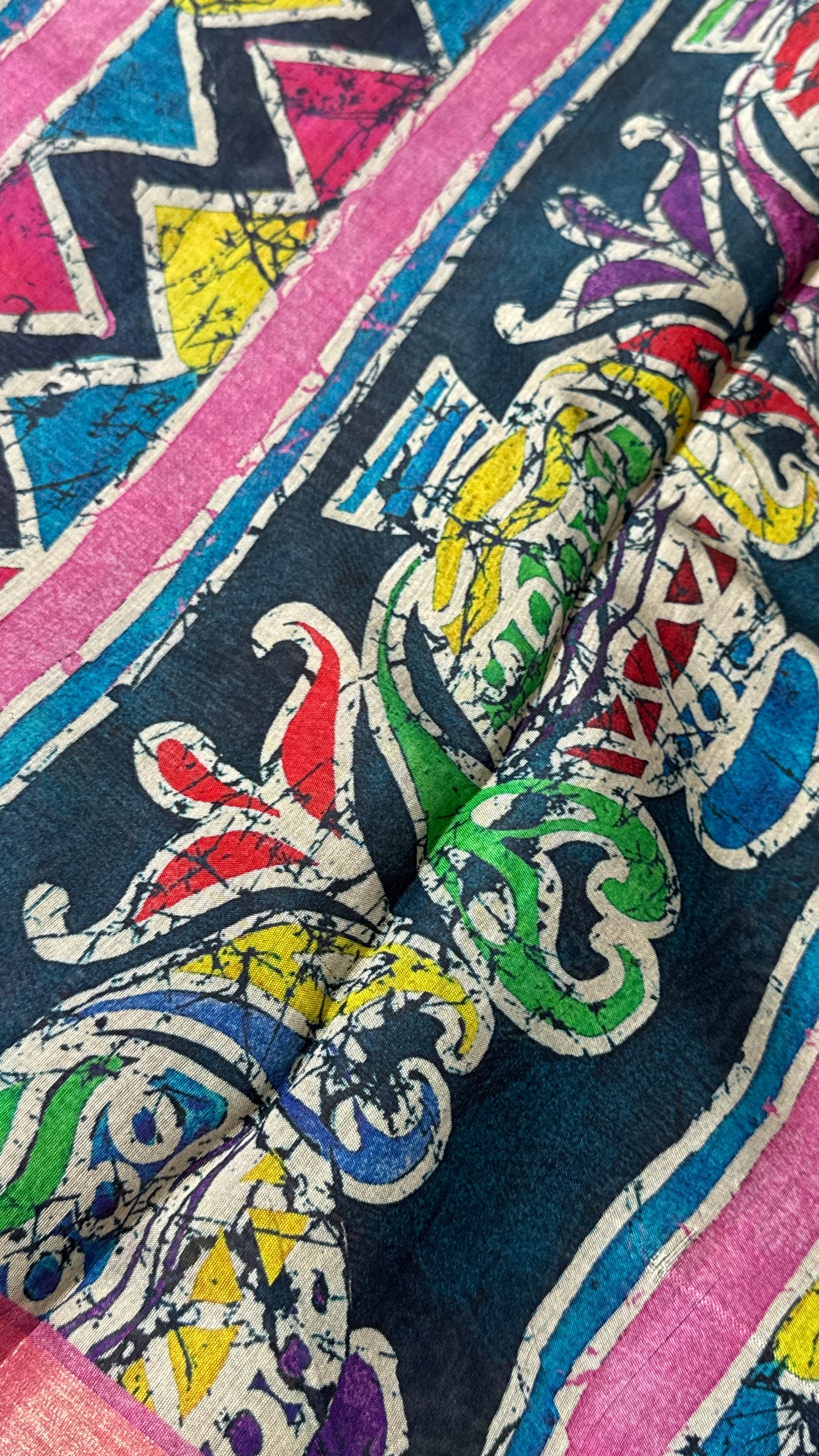Pure Chanderi Cotton Silk Saree – Digital Batik Floral Print with Zari Border
