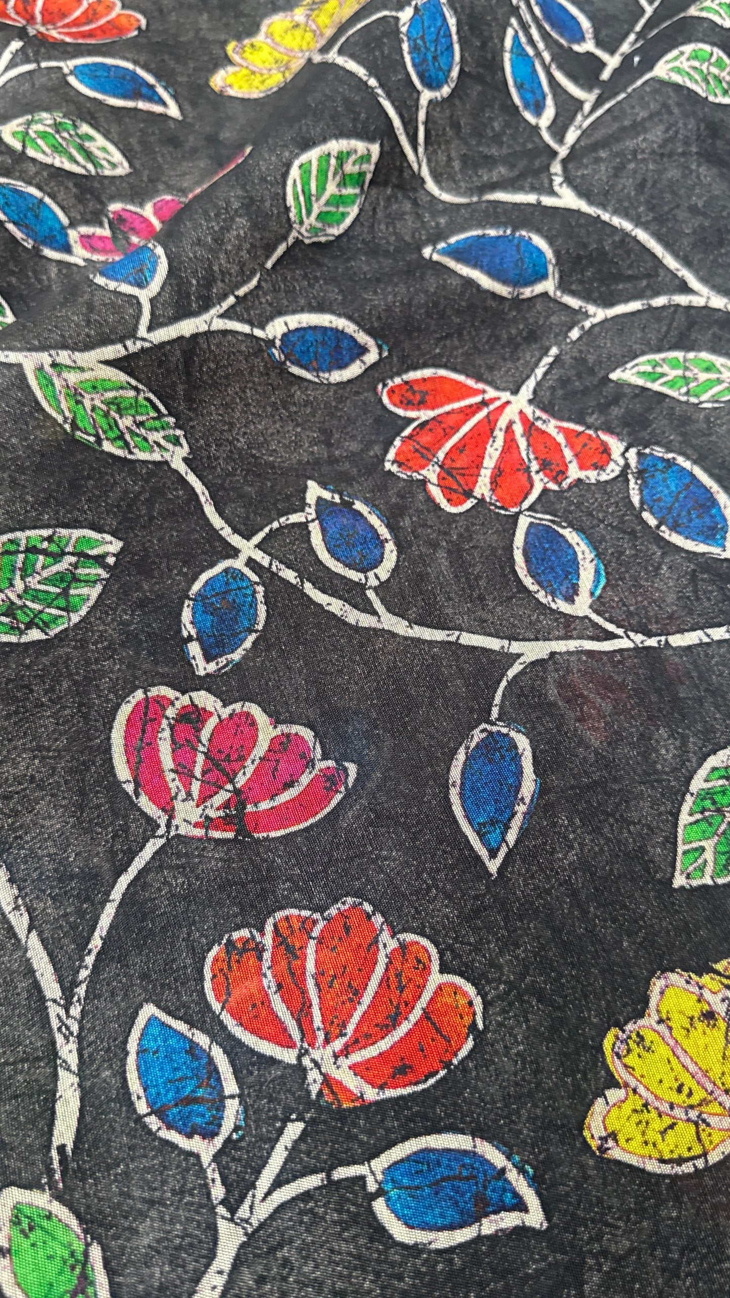 Pure Chanderi Cotton Silk Saree – Digital Batik Floral Print with Zari Border