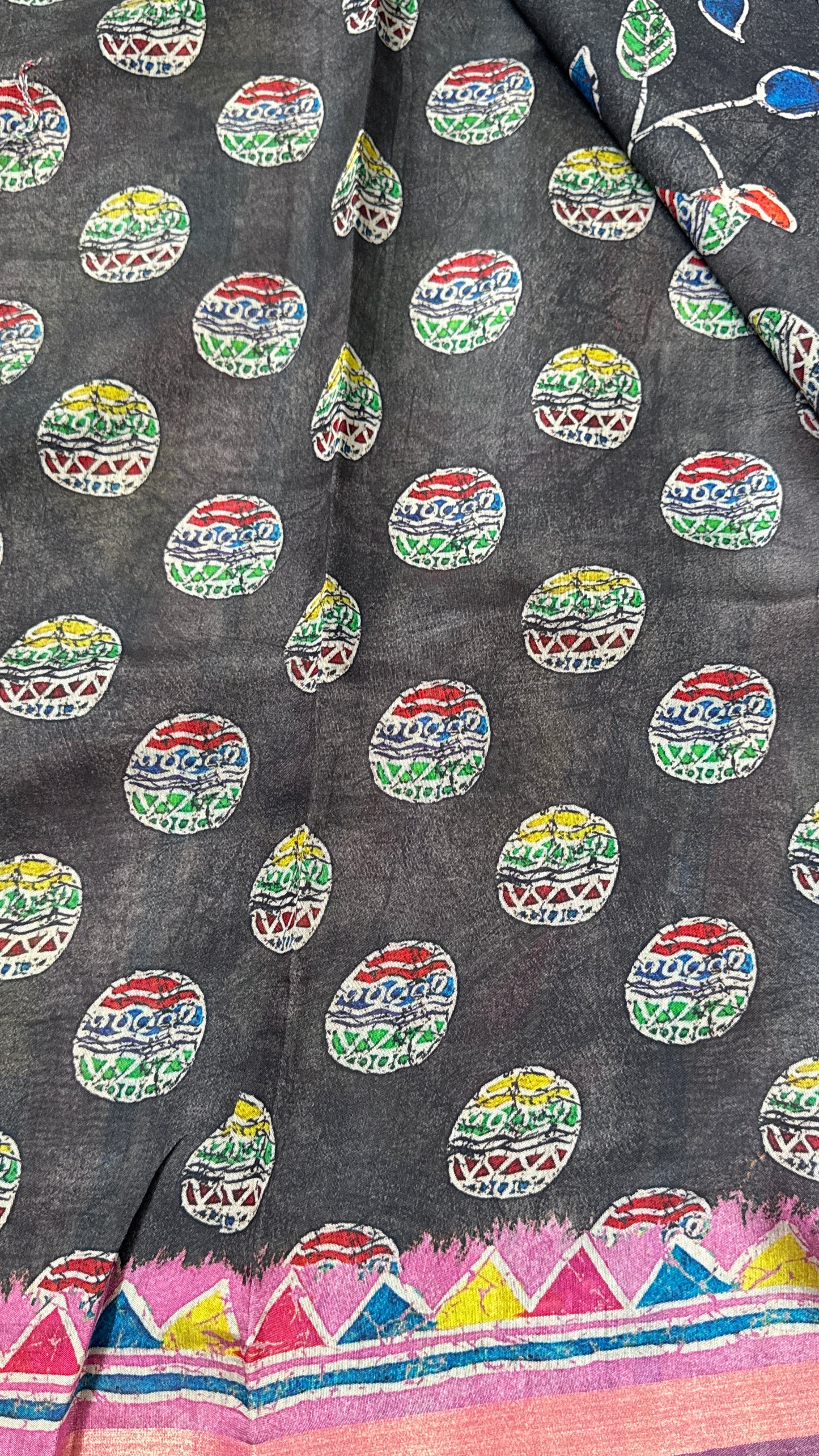 Pure Chanderi Cotton Silk Saree – Digital Batik Floral Print with Zari Border