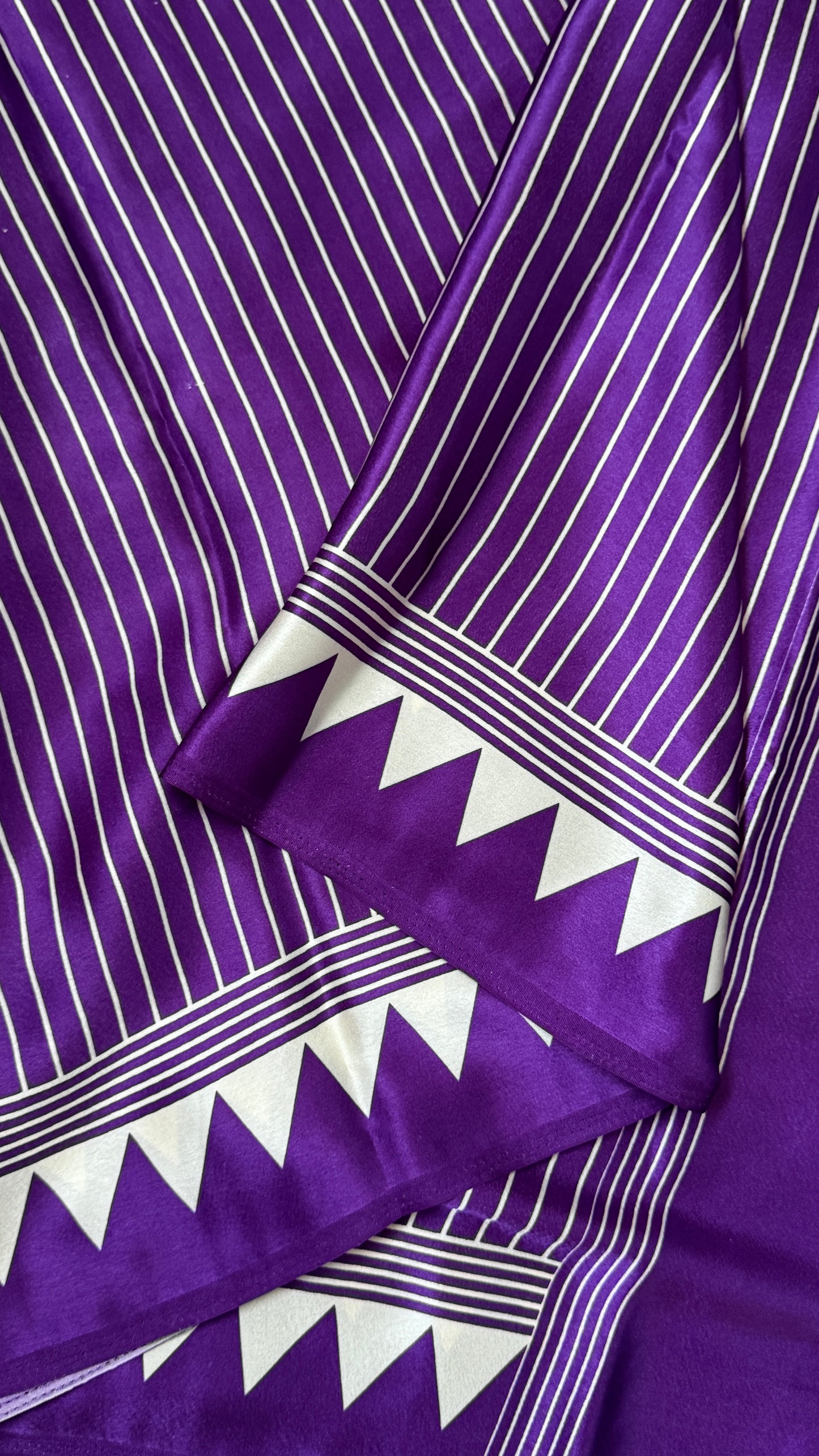 Purple Modal Satin Saree with Temple Printed Border & Circle Design Pallu