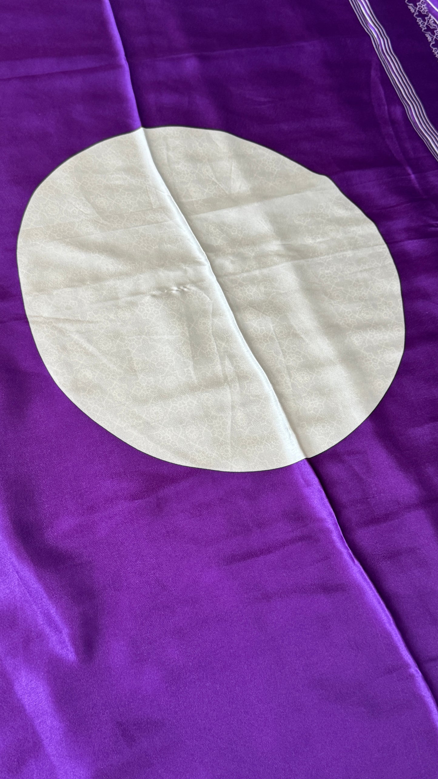 Purple Modal Satin Saree with Temple Printed Border & Circle Design Pallu