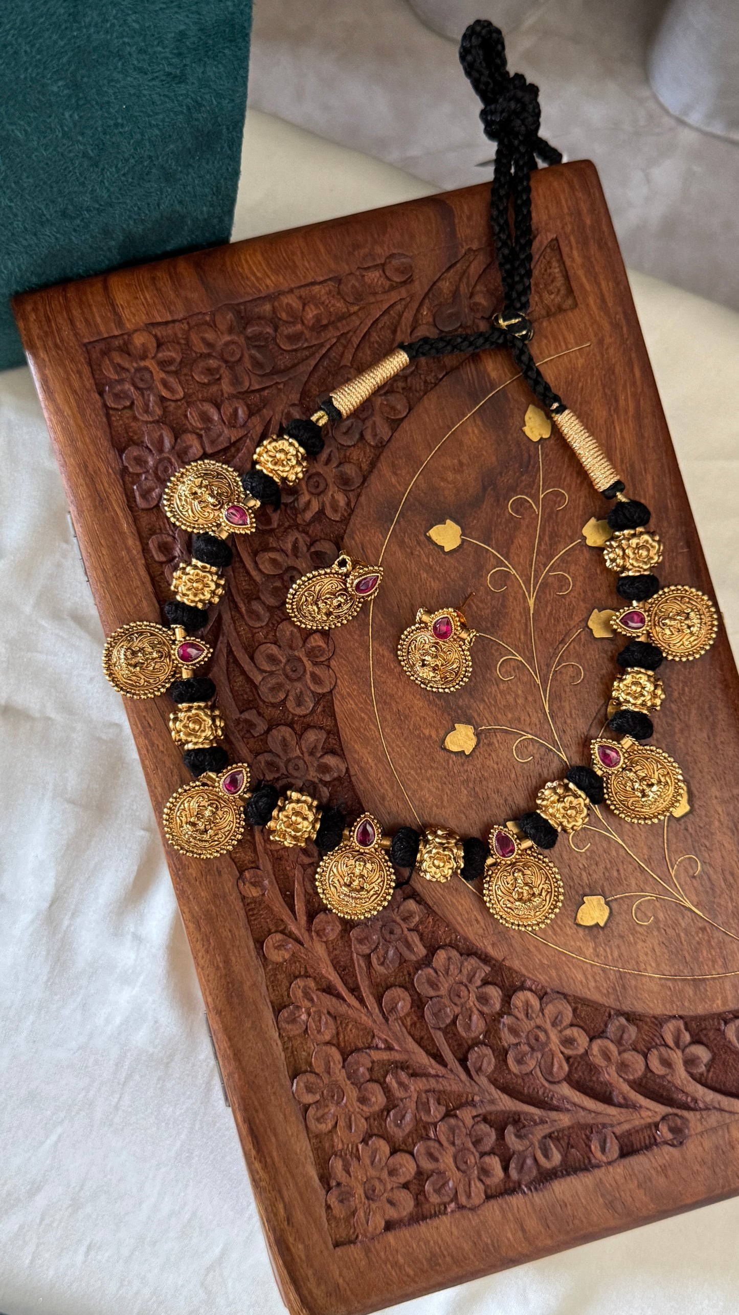 Lakshmi Black Bead Thread Necklace