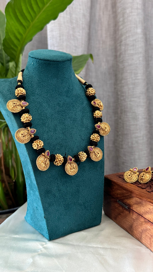 Lakshmi Black Bead Thread Necklace