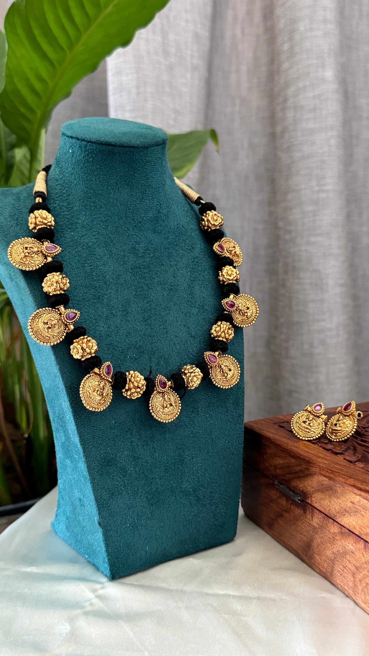 Lakshmi Black Bead Thread Necklace