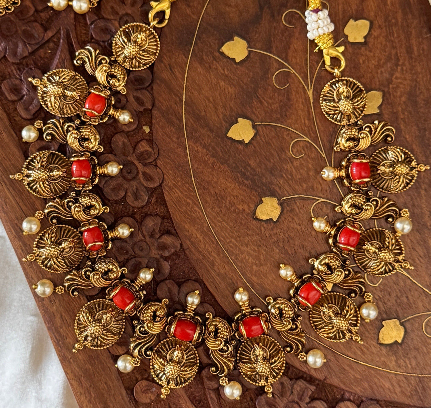 Antique Neckpiece with Earrings - Coral