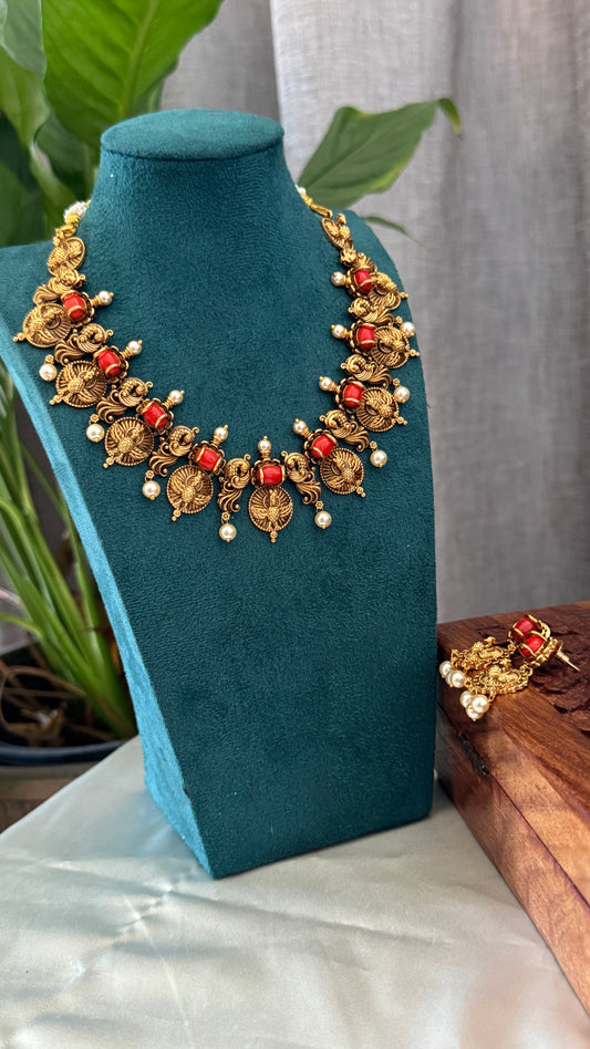Antique Neckpiece with Earrings - Coral