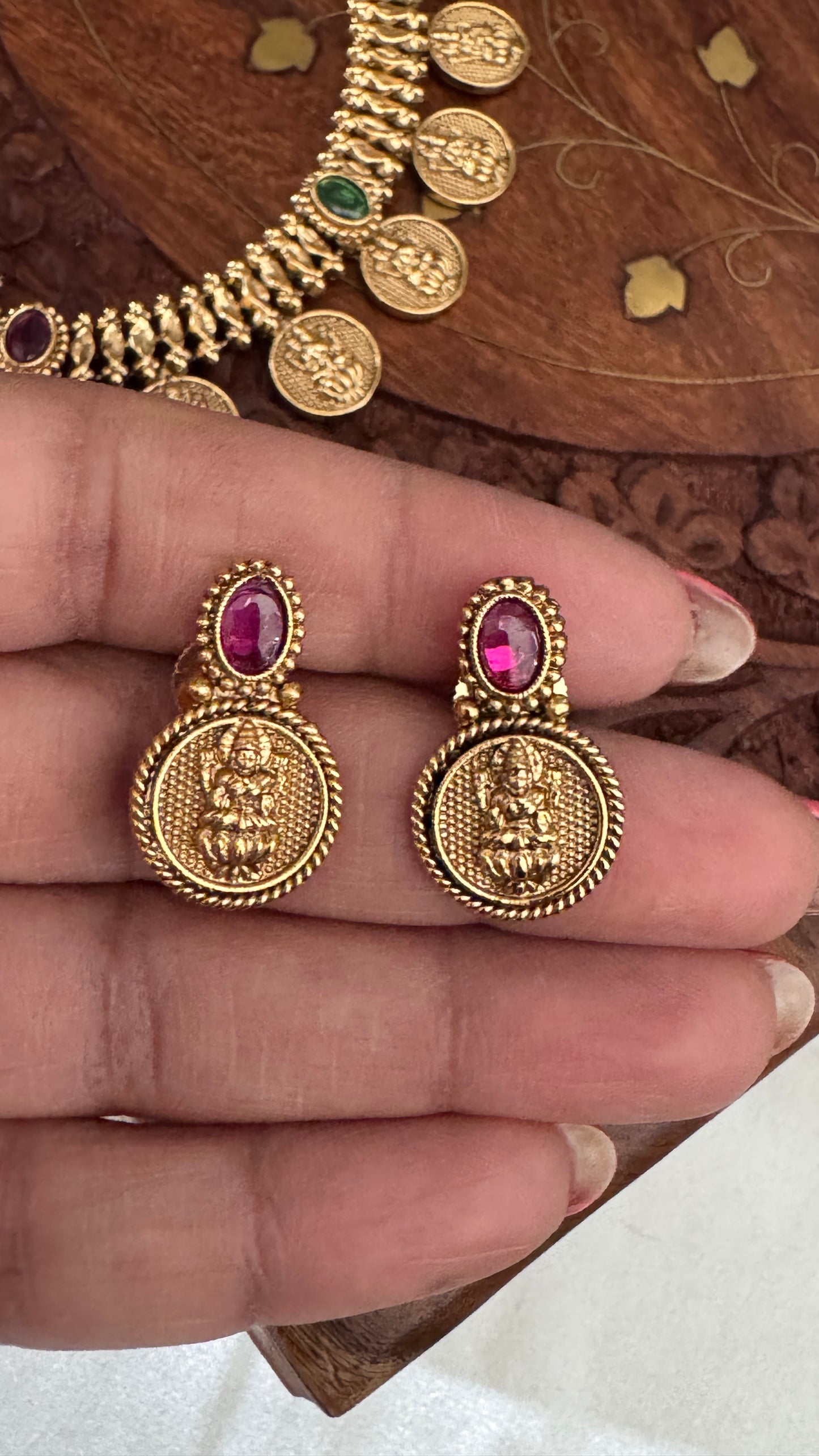 Gold-Plated Lakshmi Coin Necklace Set