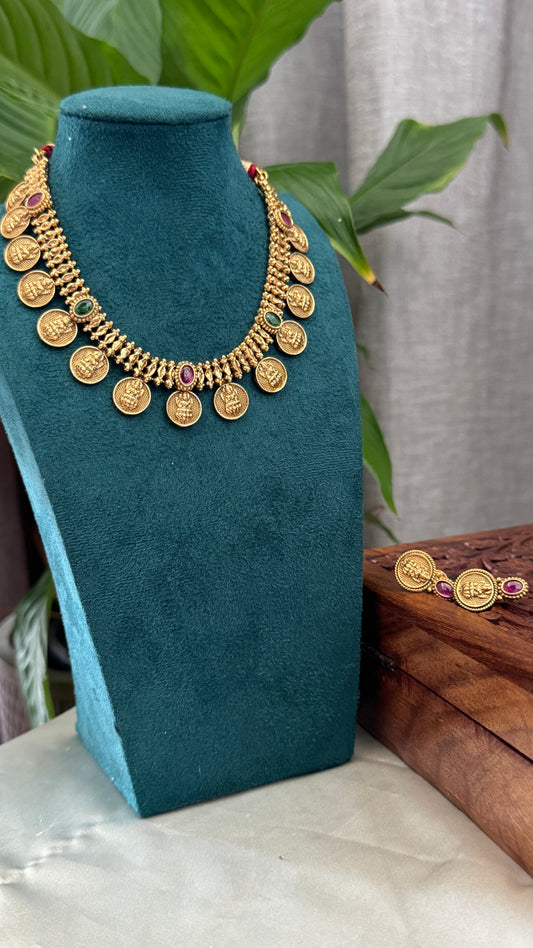 Gold-Plated Lakshmi Coin Necklace Set
