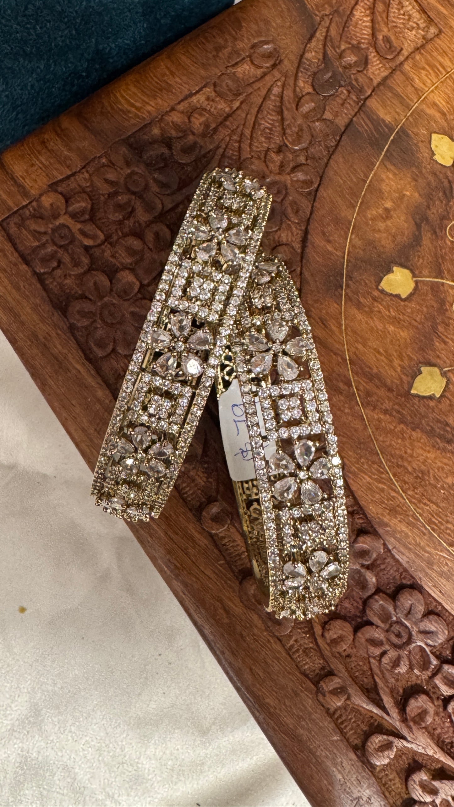 Antique gold plated Victorian Stone Bangle Set - White Stones