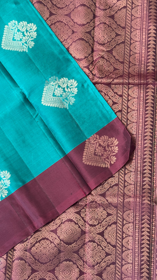 Pure Handloom Soft Silk Saree β Rama Blue with Maroon Pallu